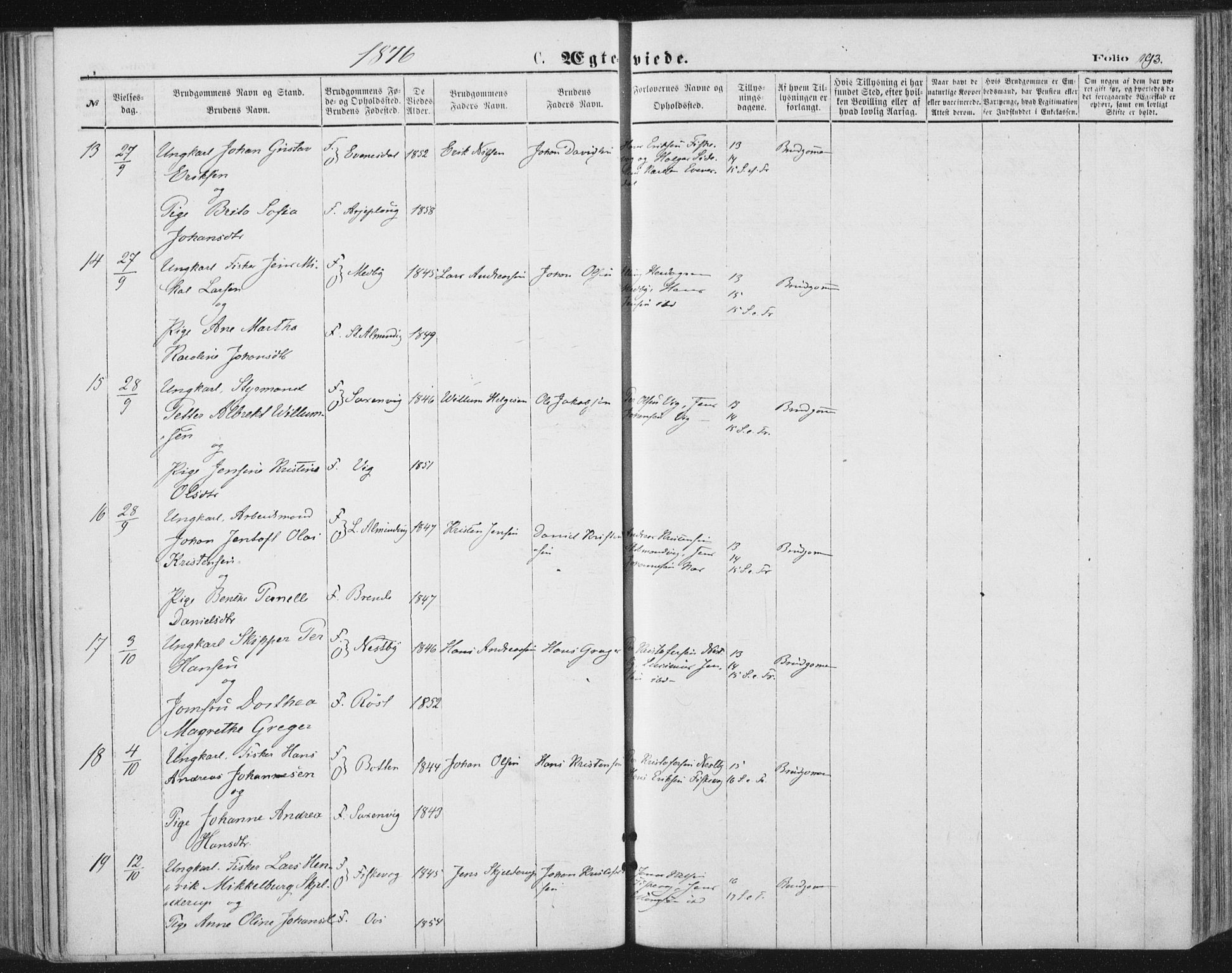 Ministerialprotokoller, klokkerbøker og fødselsregistre - Nordland, AV/SAT-A-1459/847/L0668: Parish register (official) no. 847A08, 1872-1886, p. 193