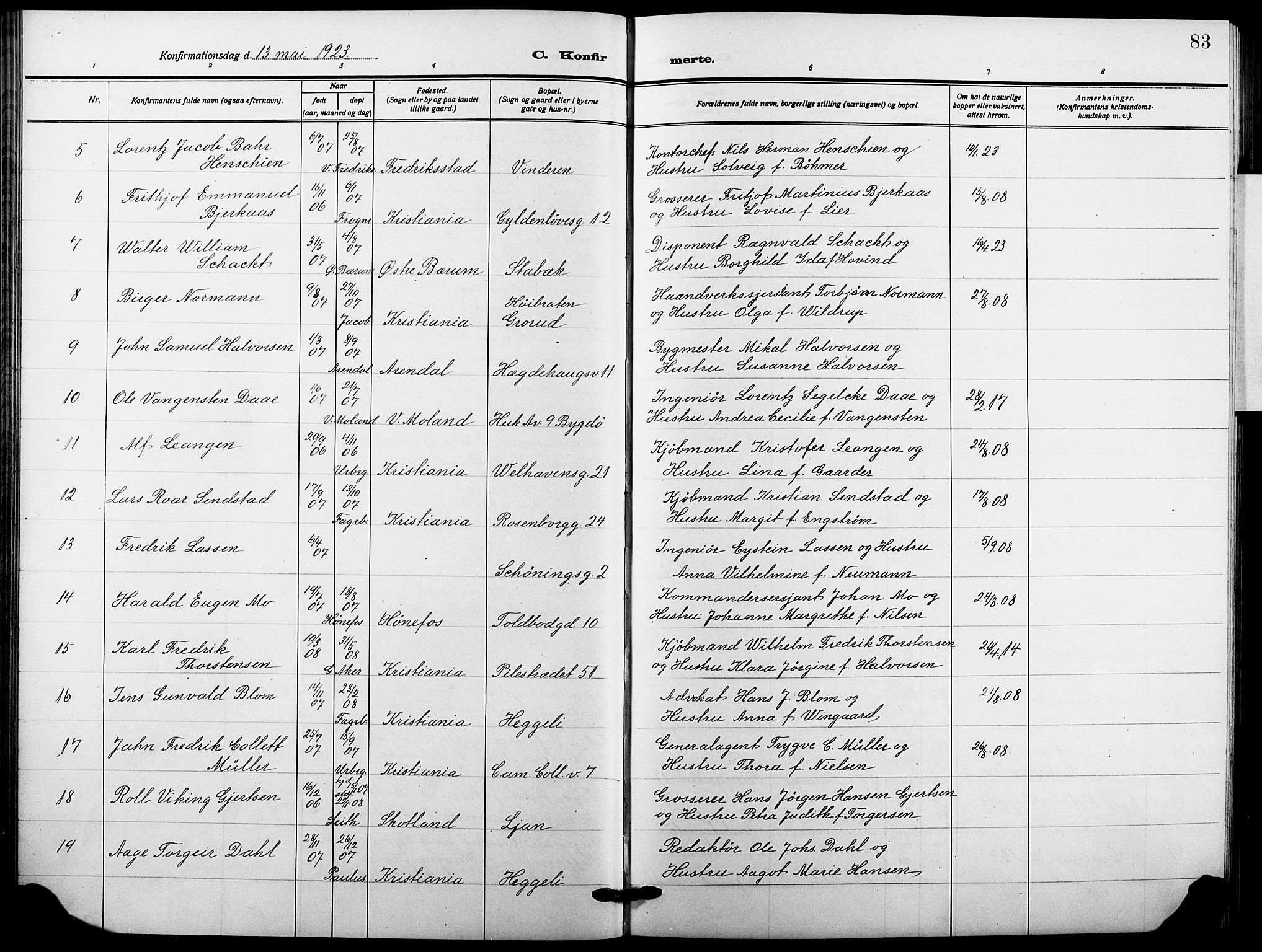 Garnisonsmenigheten Kirkebøker, SAO/A-10846/F/Fa/L0016: Parish register (official) no. 16, 1922-1930, p. 83