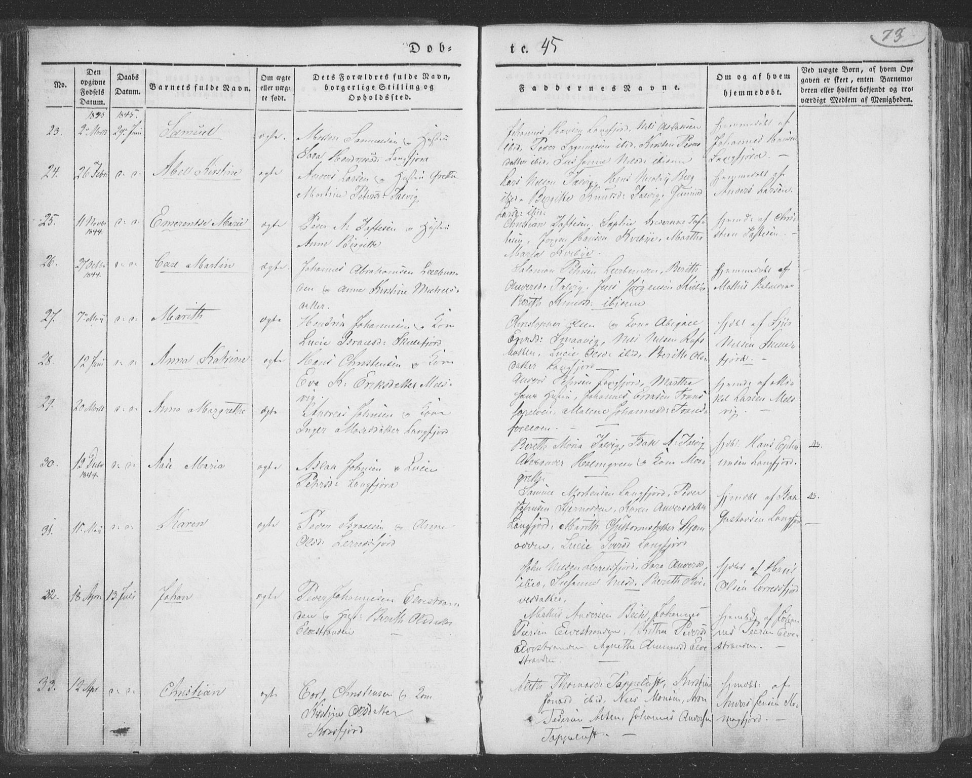 Talvik sokneprestkontor, SATØ/S-1337/H/Ha/L0009kirke: Parish register (official) no. 9, 1837-1852, p. 73