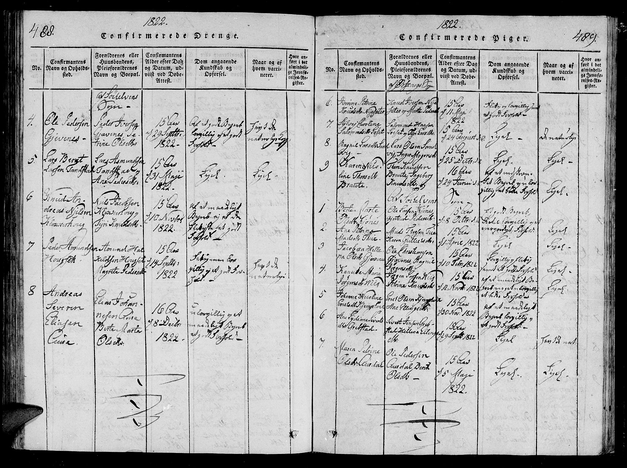 Ministerialprotokoller, klokkerbøker og fødselsregistre - Møre og Romsdal, AV/SAT-A-1454/522/L0310: Parish register (official) no. 522A05, 1816-1832, p. 488-489