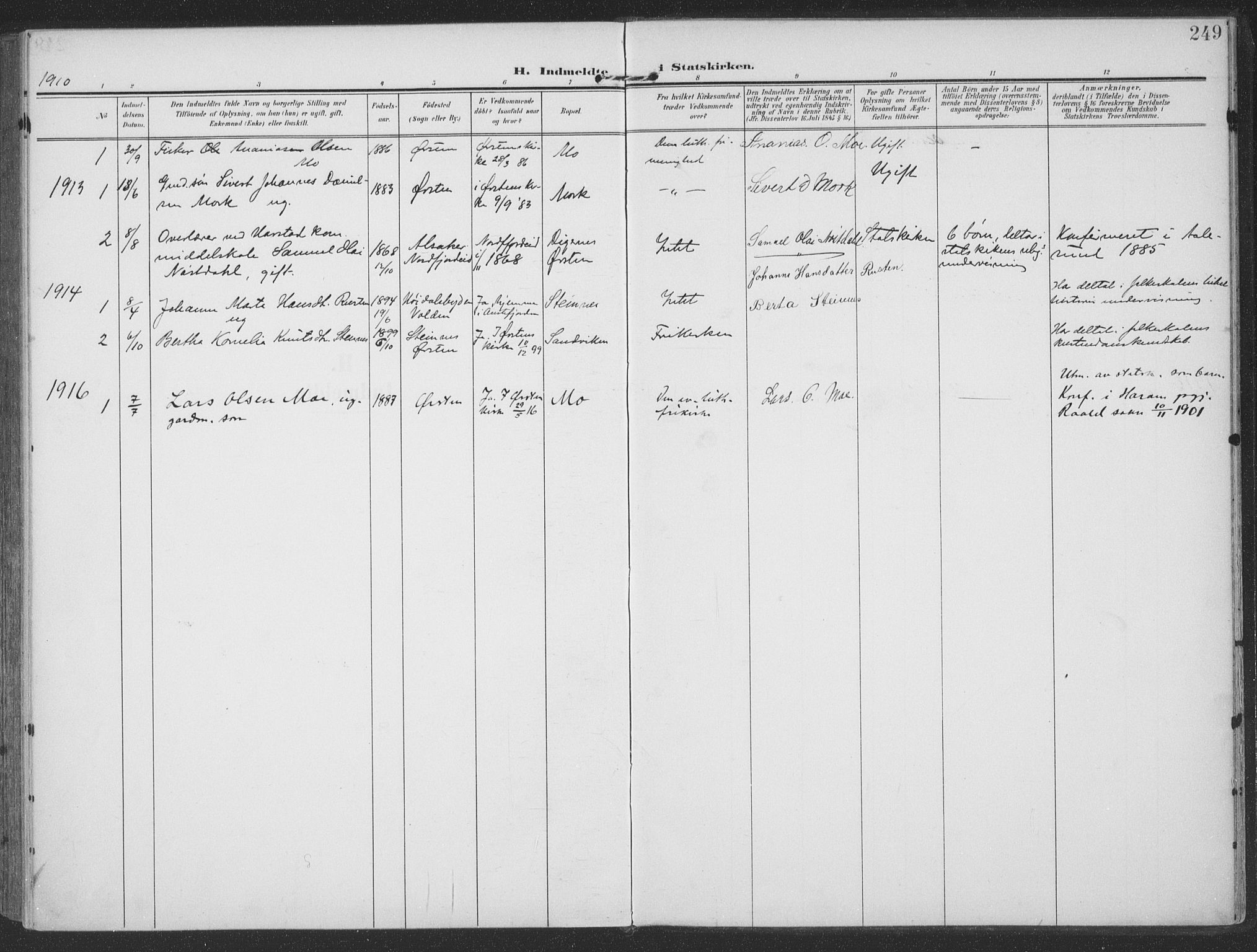 Ministerialprotokoller, klokkerbøker og fødselsregistre - Møre og Romsdal, SAT/A-1454/513/L0178: Parish register (official) no. 513A05, 1906-1919, p. 249