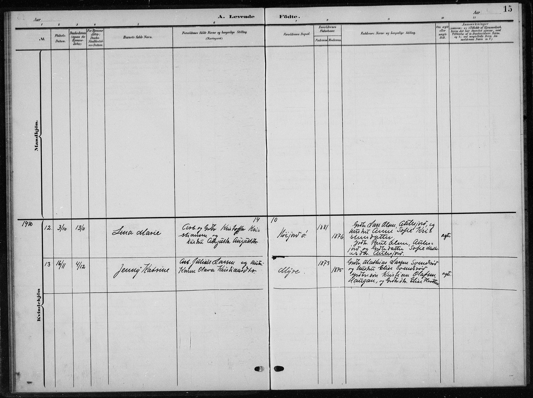 Andebu kirkebøker, AV/SAKO-A-336/G/Gb/L0001: Parish register (copy) no. II 1, 1901-1936, p. 15