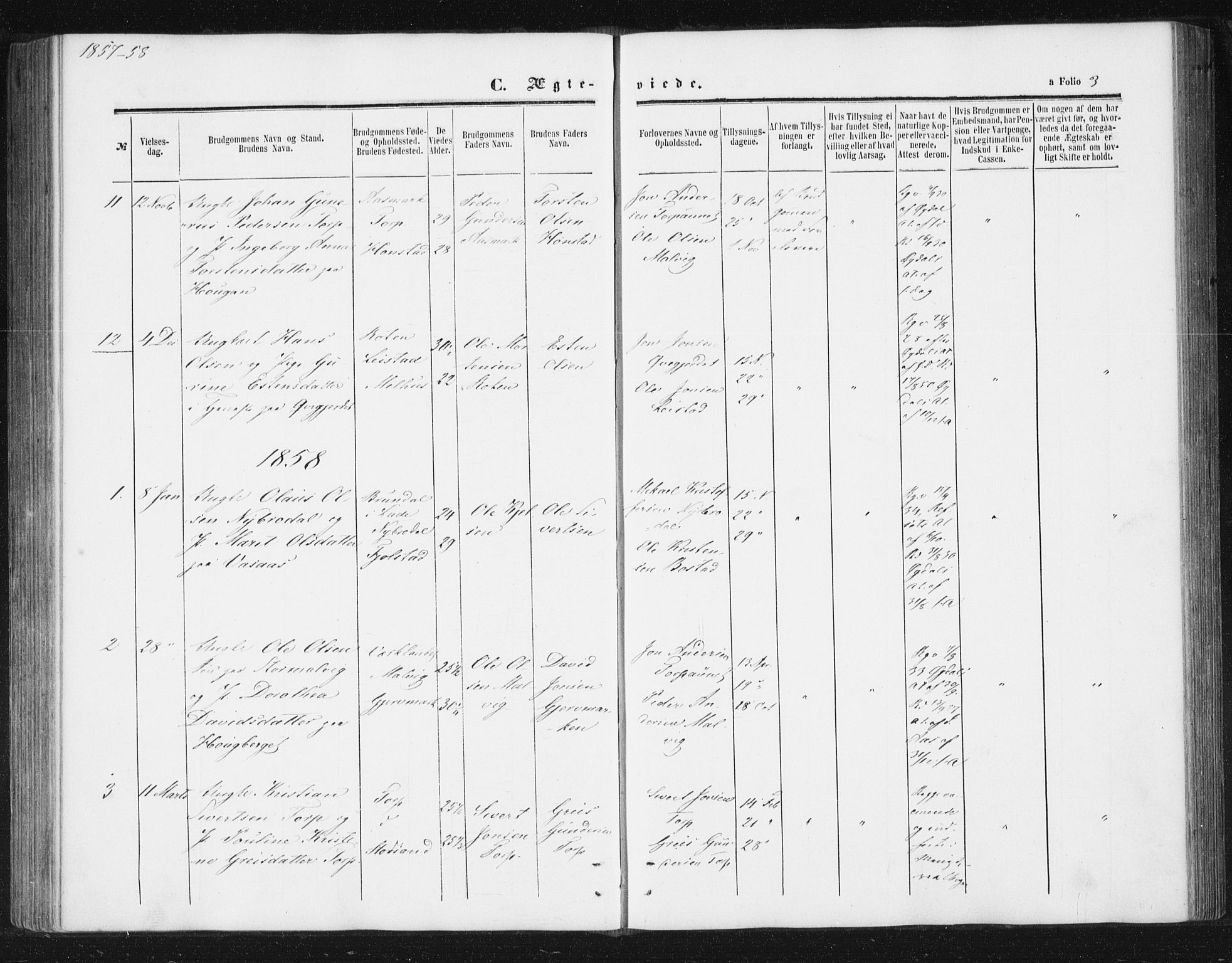 Ministerialprotokoller, klokkerbøker og fødselsregistre - Sør-Trøndelag, SAT/A-1456/616/L0408: Parish register (official) no. 616A05, 1857-1865, p. 3