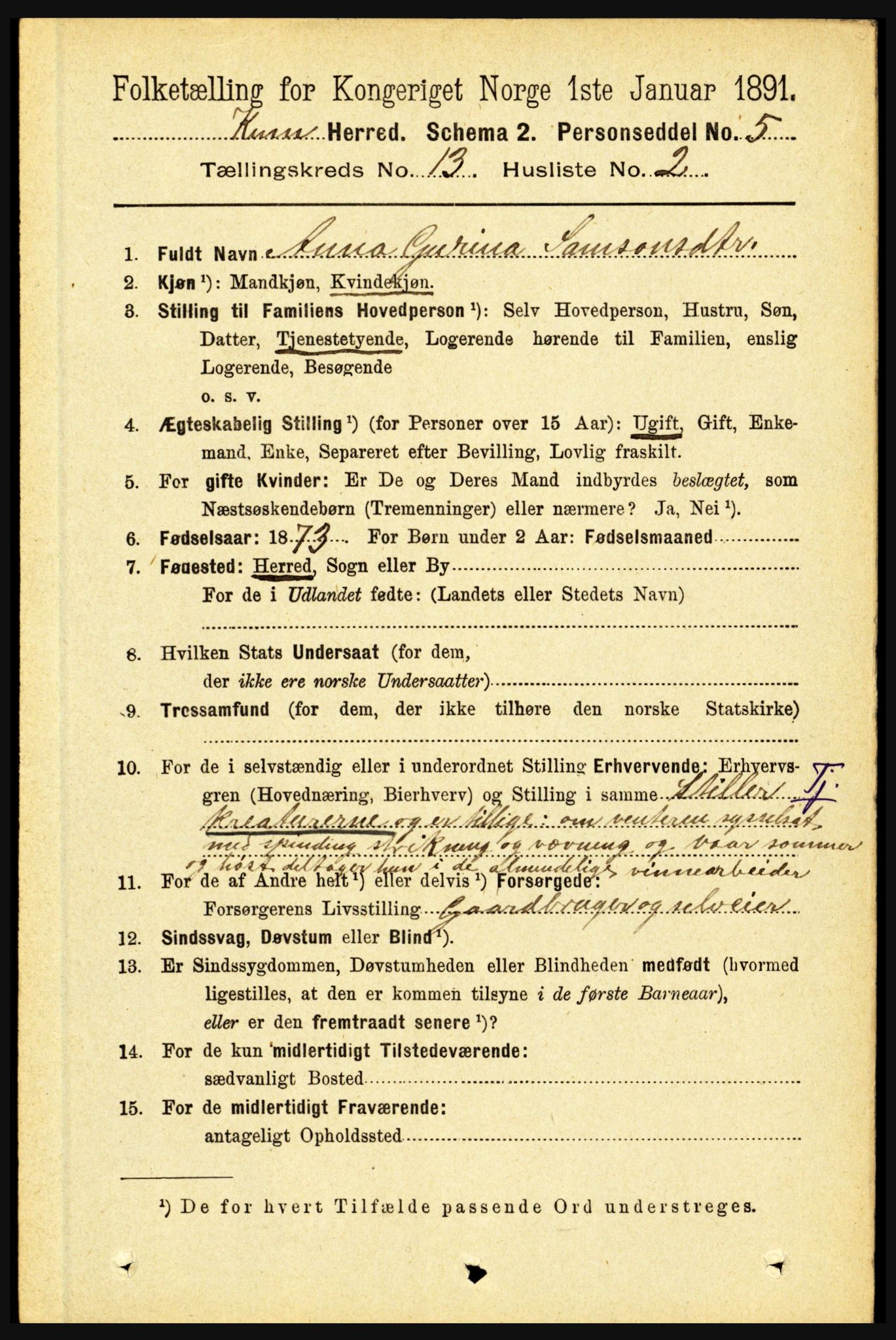 RA, 1891 census for 1437 Kinn, 1891, p. 5061