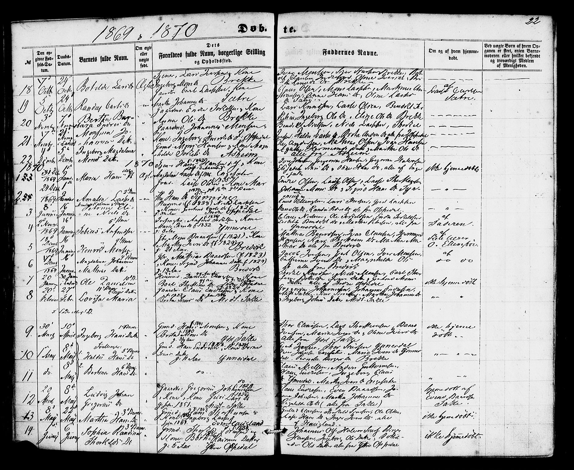 Gulen sokneprestembete, SAB/A-80201/H/Haa/Haac/L0001: Parish register (official) no. C 1, 1859-1881, p. 22