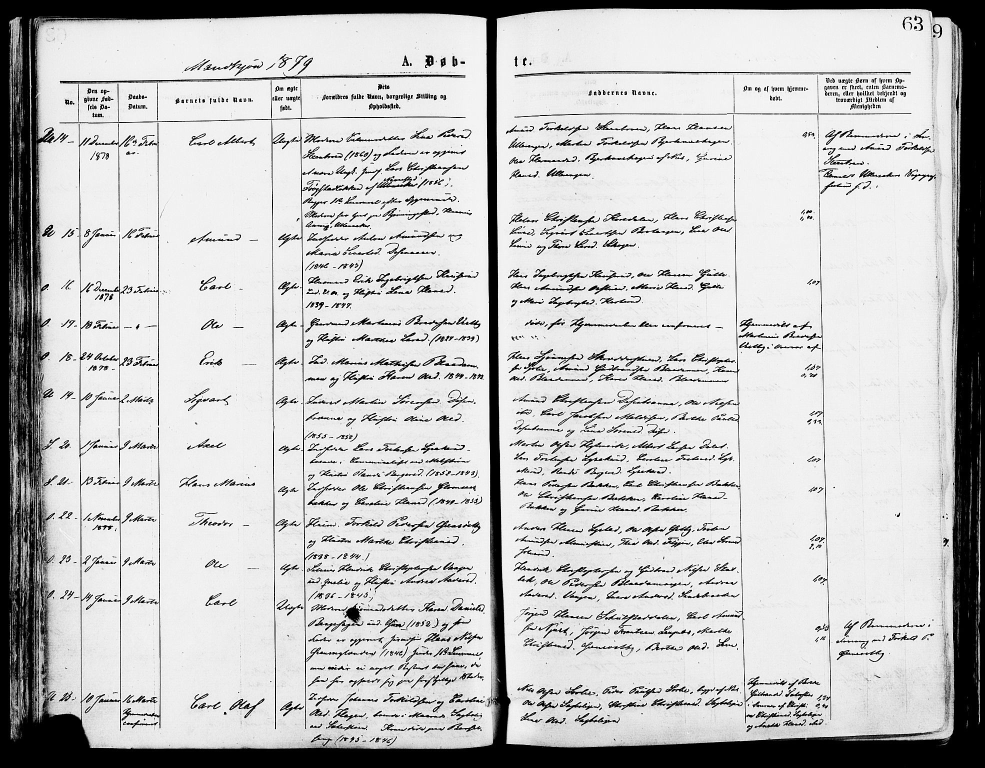 Sør-Odal prestekontor, AV/SAH-PREST-030/H/Ha/Haa/L0005: Parish register (official) no. 5, 1876-1885, p. 63