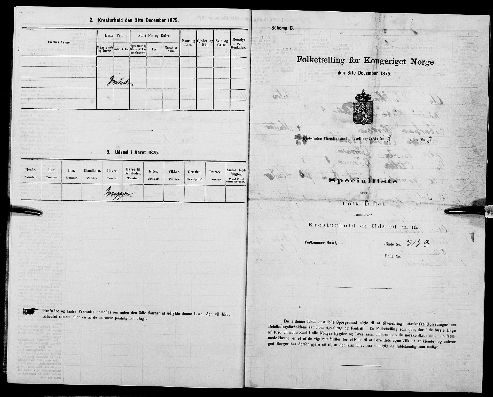 SAK, 1875 census for 1001P Kristiansand, 1875, p. 1219