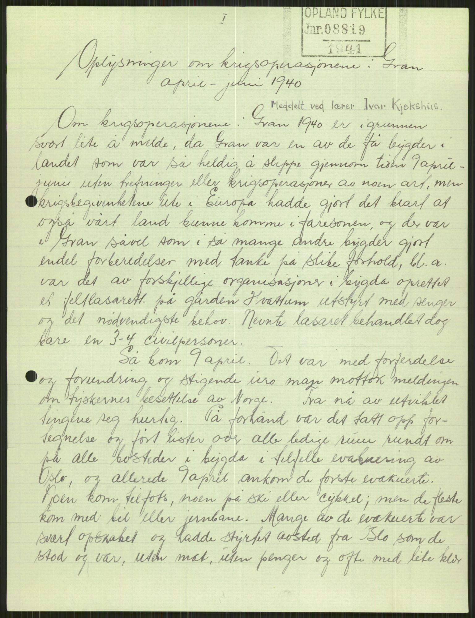 Forsvaret, Forsvarets krigshistoriske avdeling, AV/RA-RAFA-2017/Y/Ya/L0014: II-C-11-31 - Fylkesmenn.  Rapporter om krigsbegivenhetene 1940., 1940, p. 173