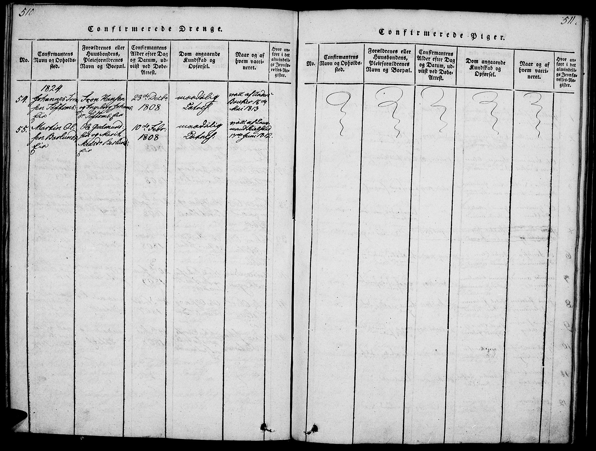 Gausdal prestekontor, SAH/PREST-090/H/Ha/Haa/L0005: Parish register (official) no. 5, 1817-1829, p. 510-511