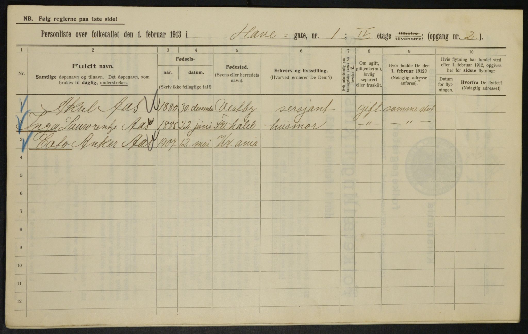 OBA, Municipal Census 1913 for Kristiania, 1913, p. 33377