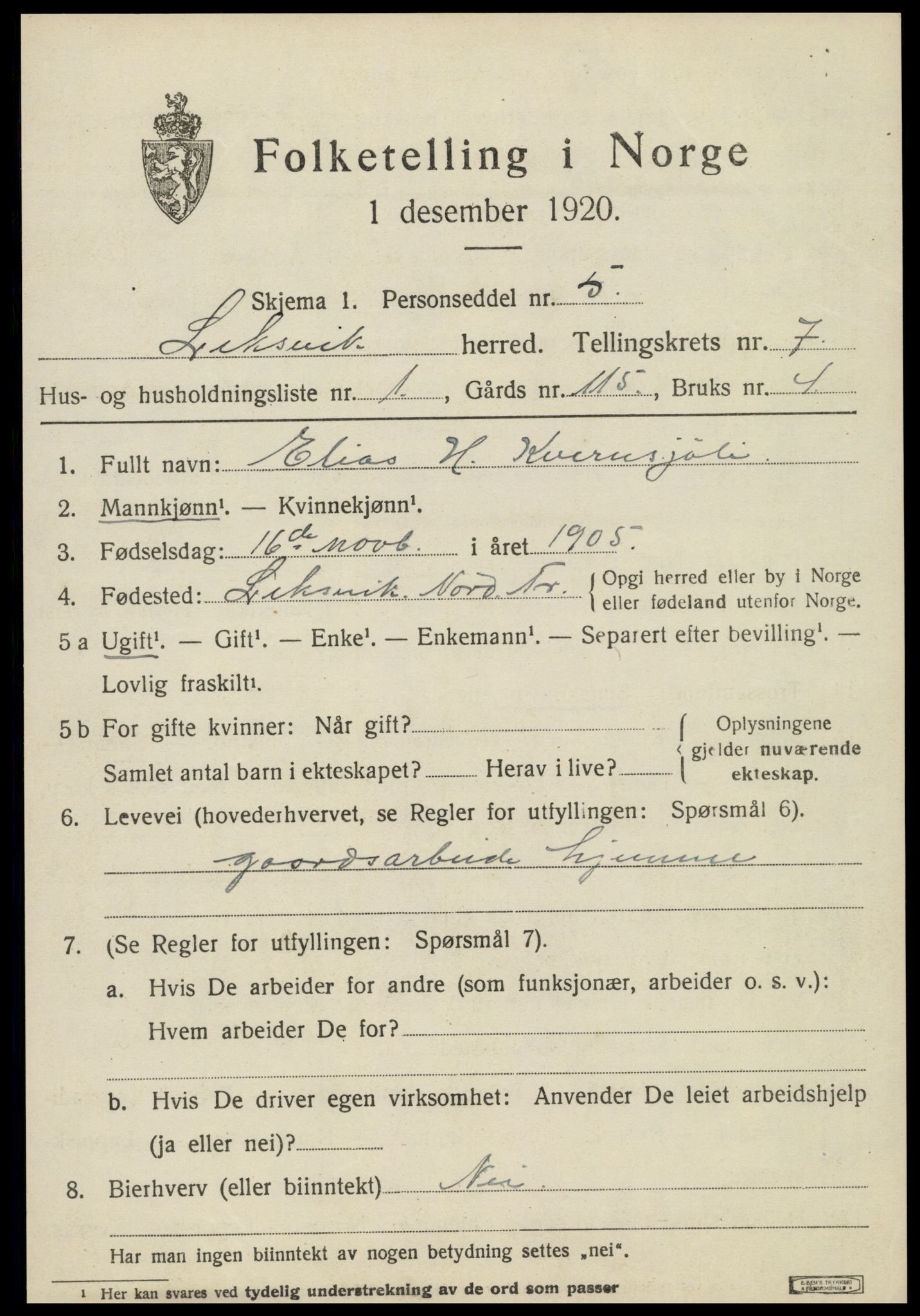 SAT, 1920 census for Leksvik, 1920, p. 6028