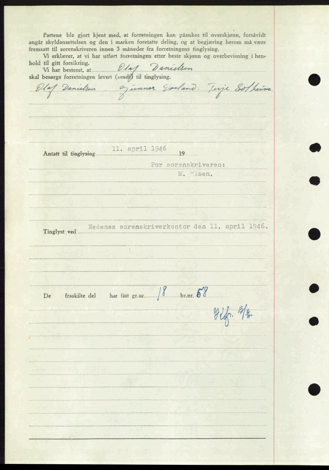 Nedenes sorenskriveri, AV/SAK-1221-0006/G/Gb/Gba/L0054: Mortgage book no. A6c, 1946-1946, Diary no: : 327/1946