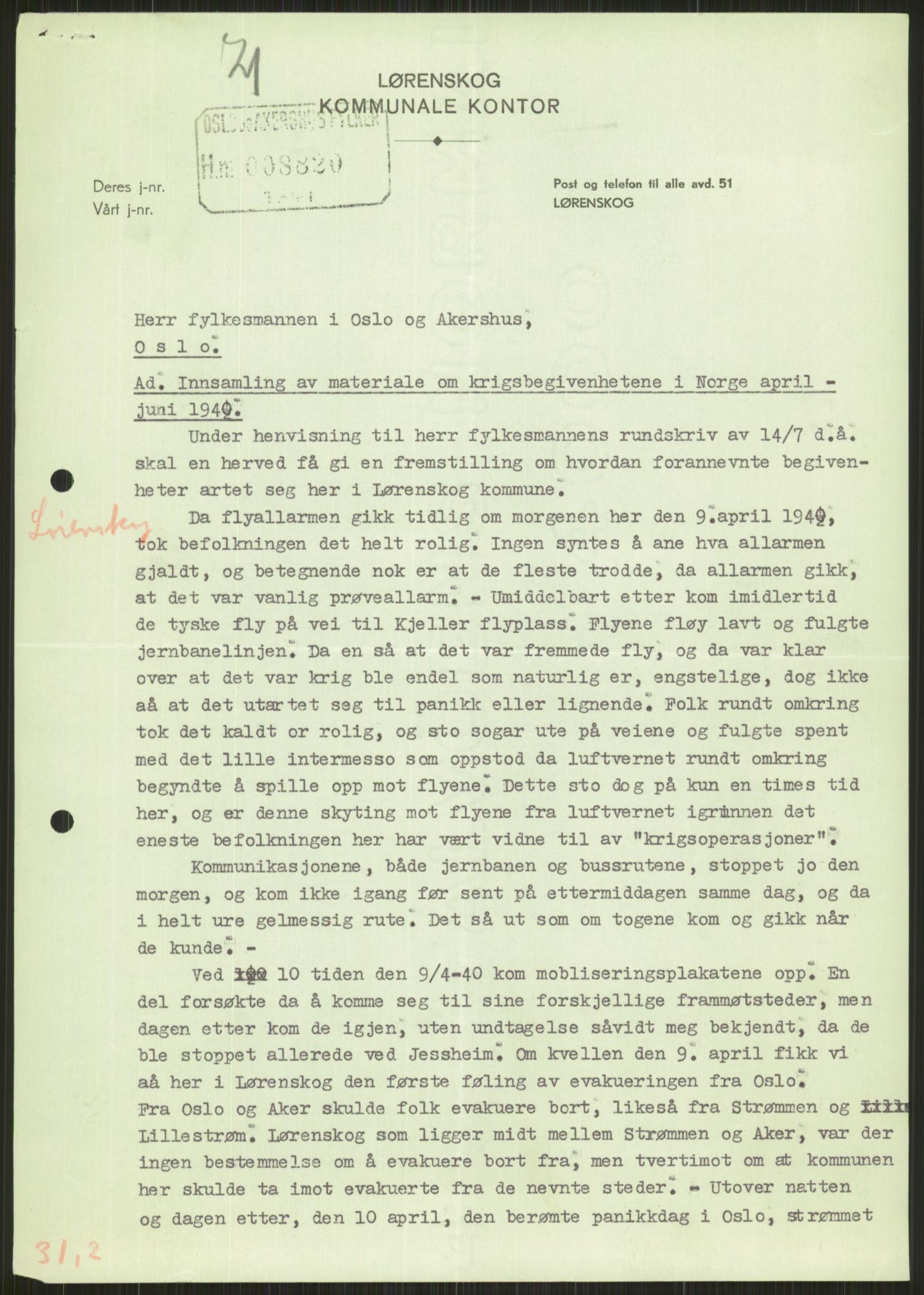 Forsvaret, Forsvarets krigshistoriske avdeling, AV/RA-RAFA-2017/Y/Ya/L0013: II-C-11-31 - Fylkesmenn.  Rapporter om krigsbegivenhetene 1940., 1940, p. 769