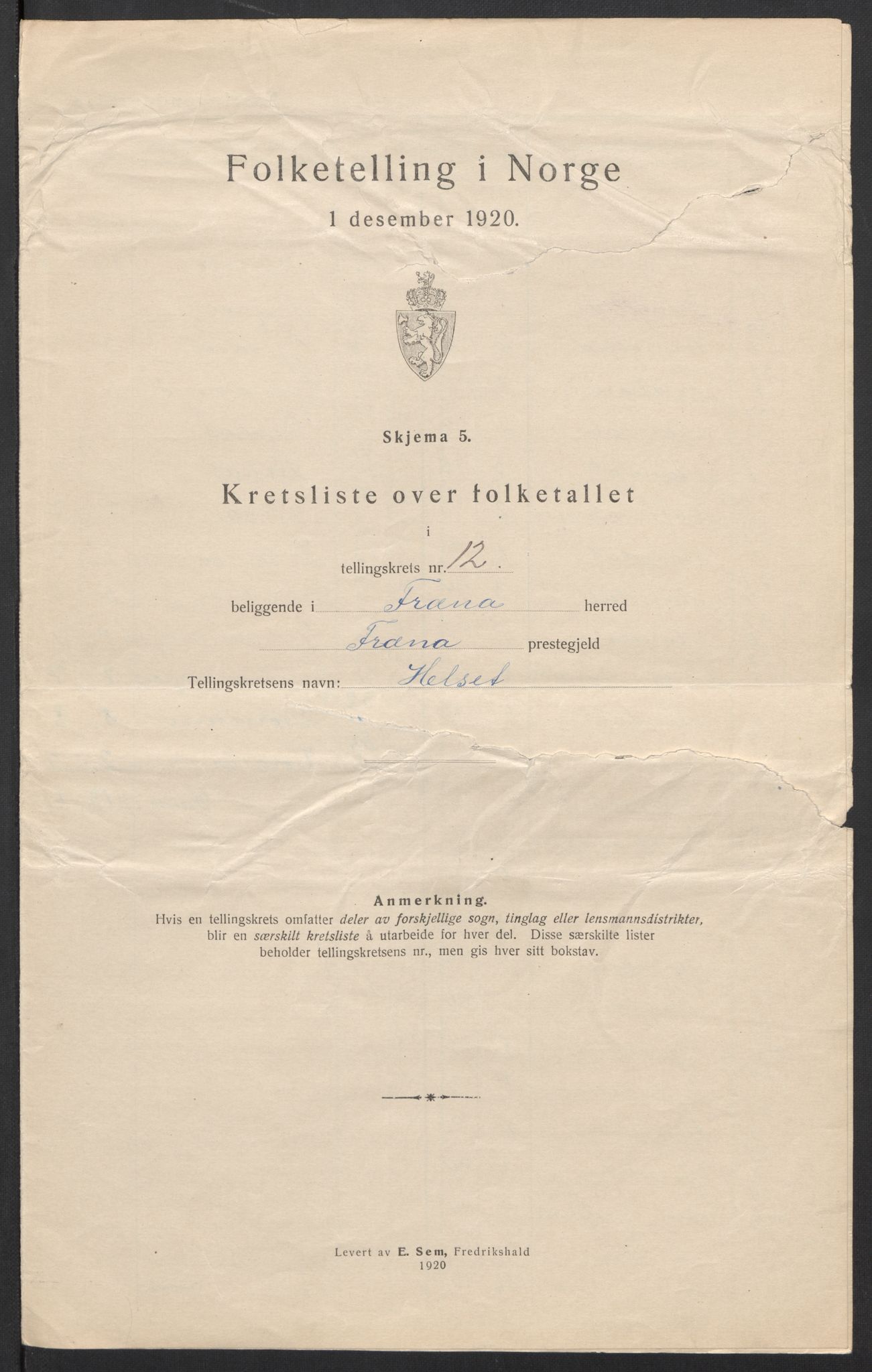 SAT, 1920 census for Fræna, 1920, p. 39