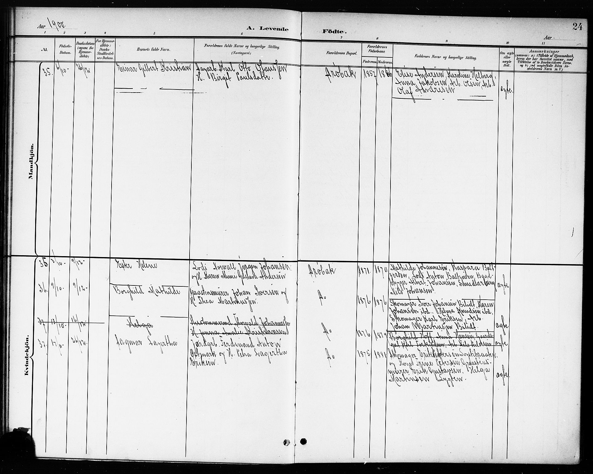 Drøbak prestekontor Kirkebøker, AV/SAO-A-10142a/G/Ga/L0001: Parish register (copy) no. I 1, 1897-1917, p. 24