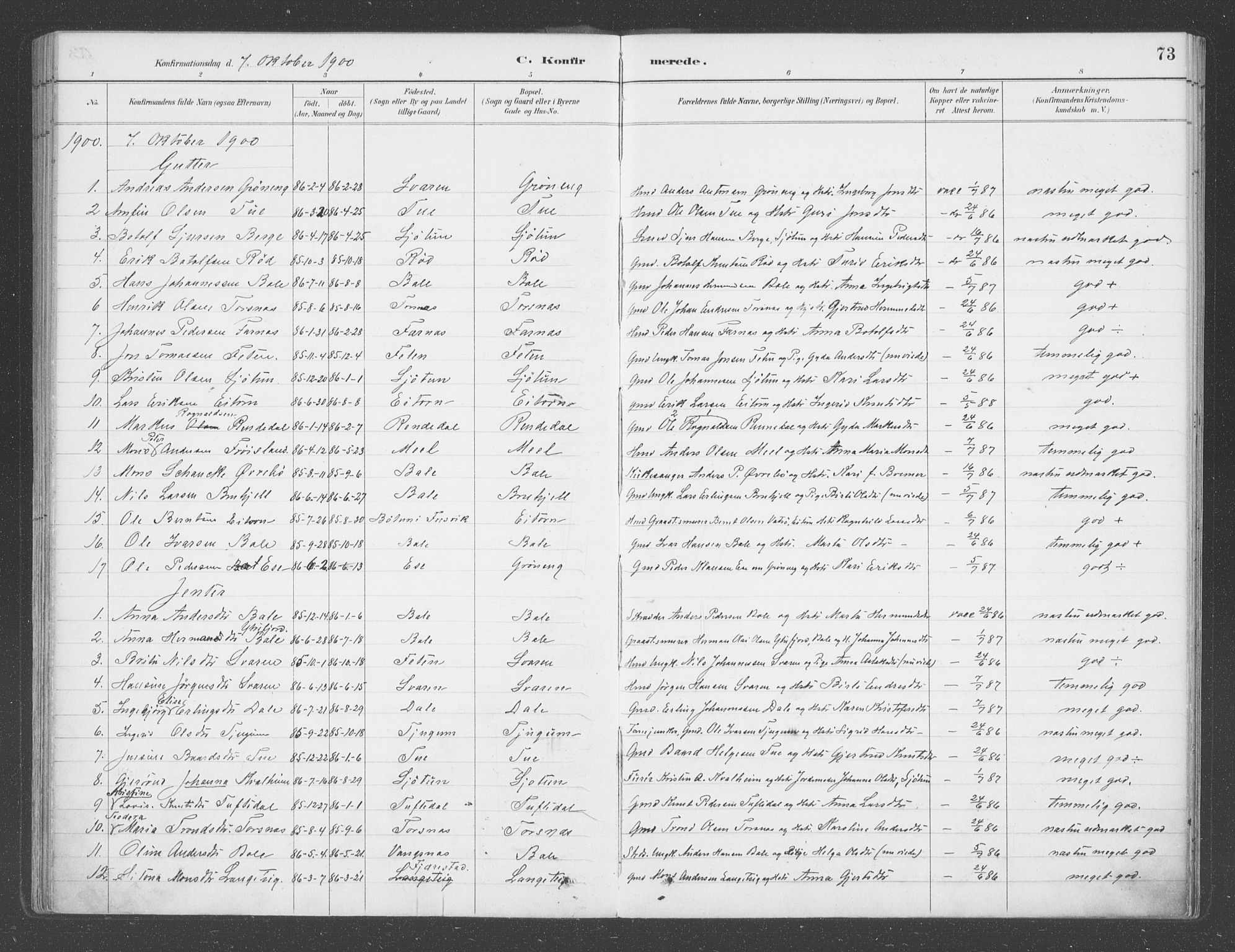 Balestrand sokneprestembete, SAB/A-79601/H/Haa/Haab/L0001: Parish register (official) no. B  1, 1889-1910, p. 73