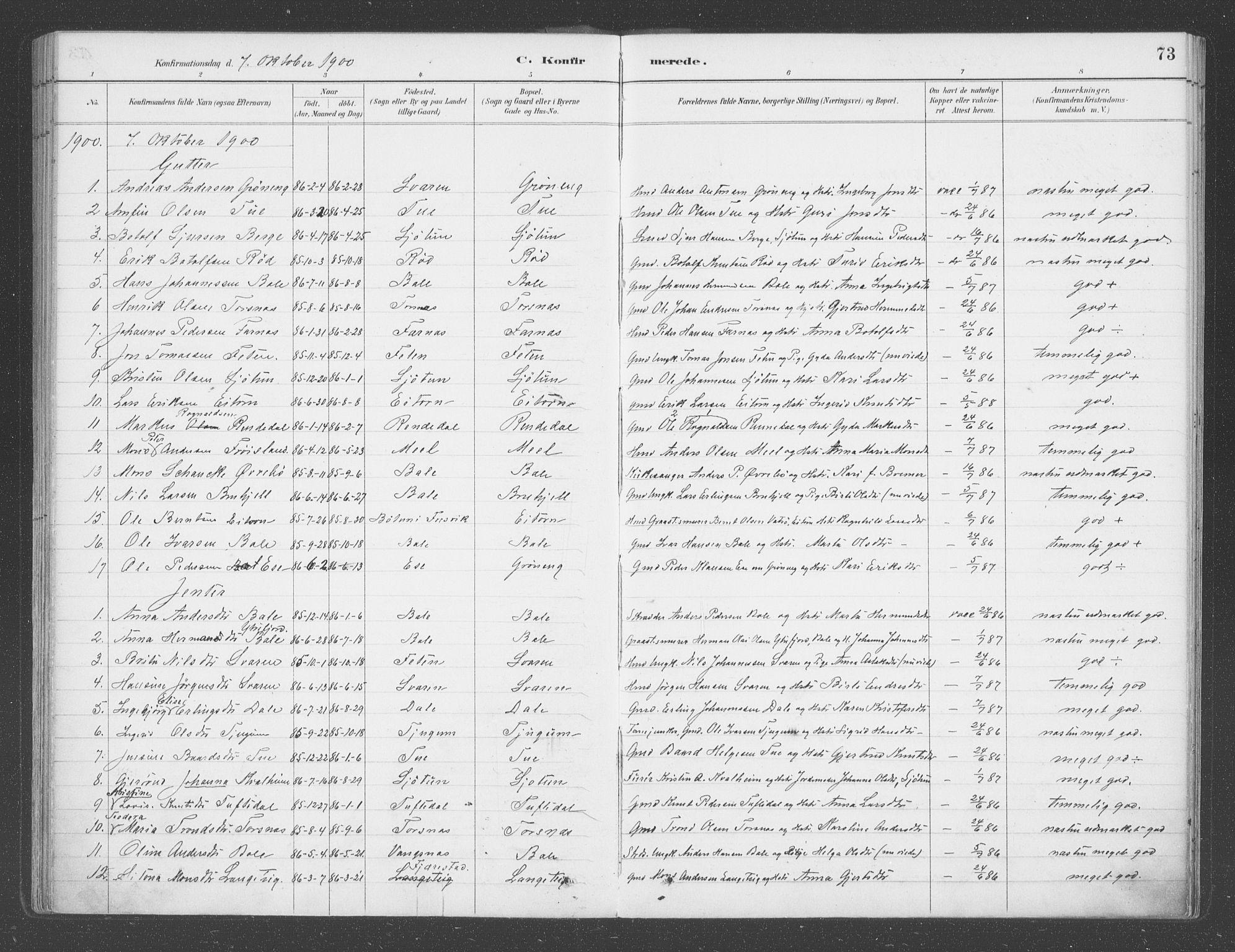 Balestrand sokneprestembete, AV/SAB-A-79601/H/Haa/Haab/L0001: Parish register (official) no. B  1, 1889-1910, p. 73