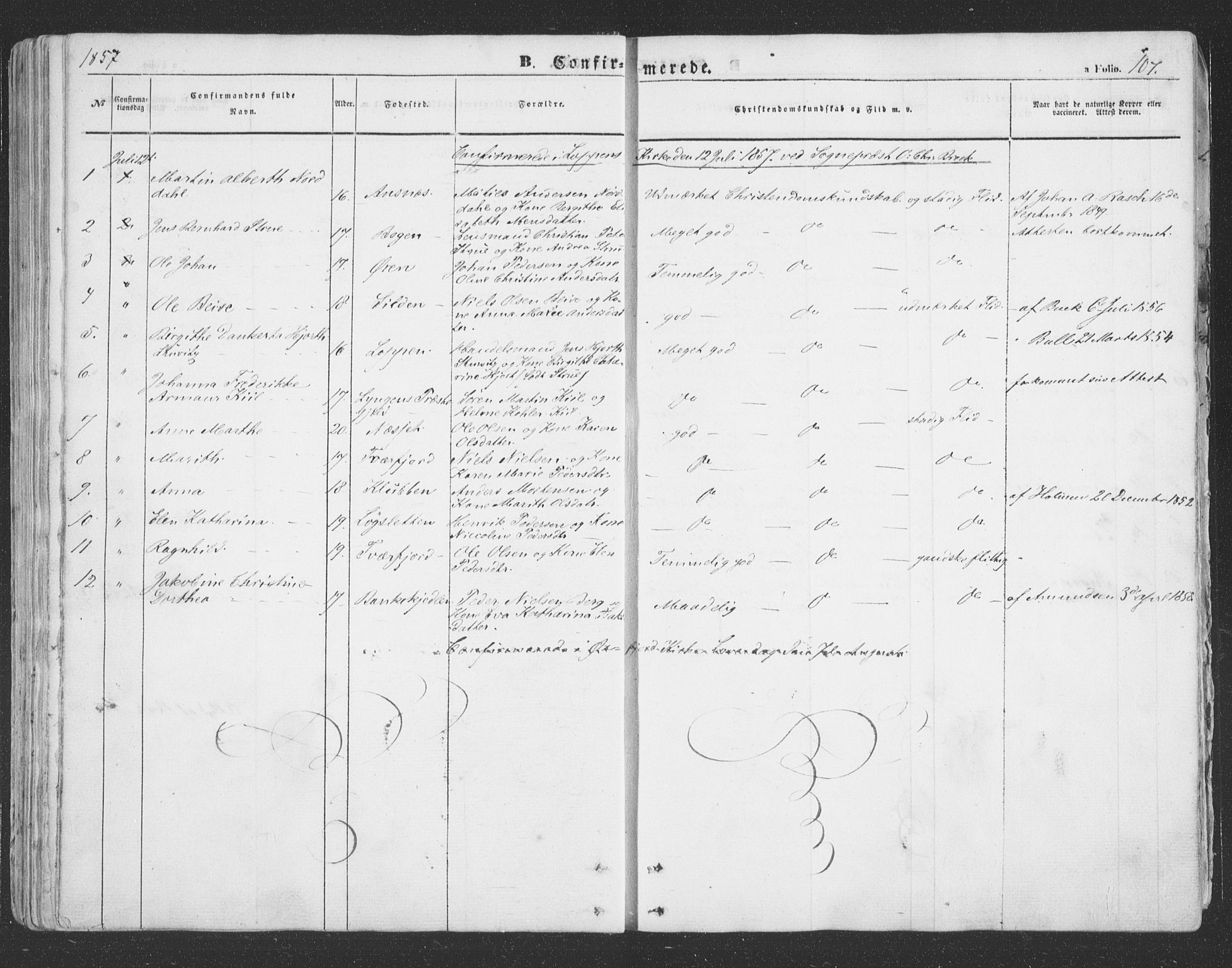 Loppa sokneprestkontor, AV/SATØ-S-1339/H/Ha/L0004kirke: Parish register (official) no. 4, 1849-1868, p. 107