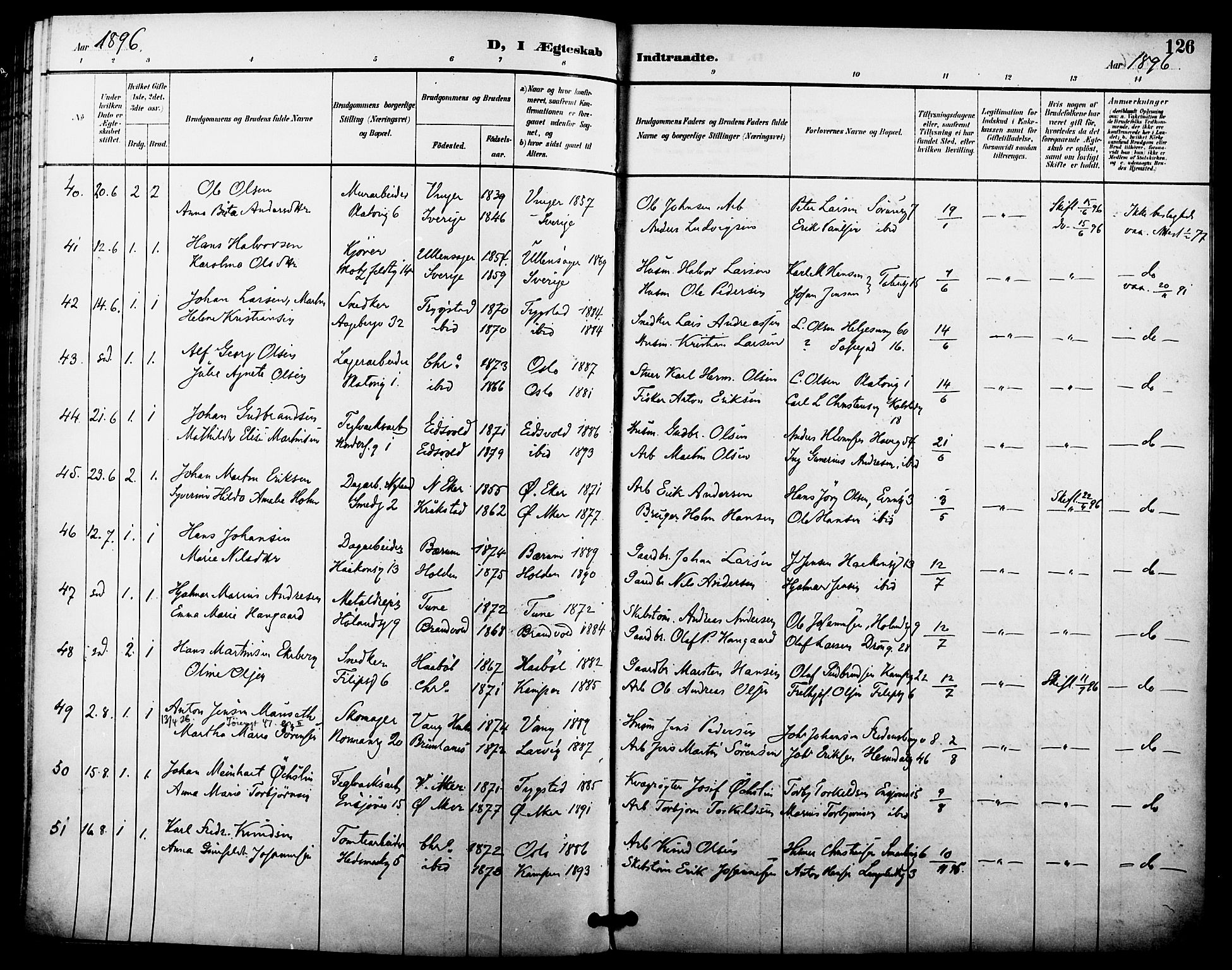 Kampen prestekontor Kirkebøker, AV/SAO-A-10853/F/Fa/L0008: Parish register (official) no. I 8, 1892-1902, p. 126