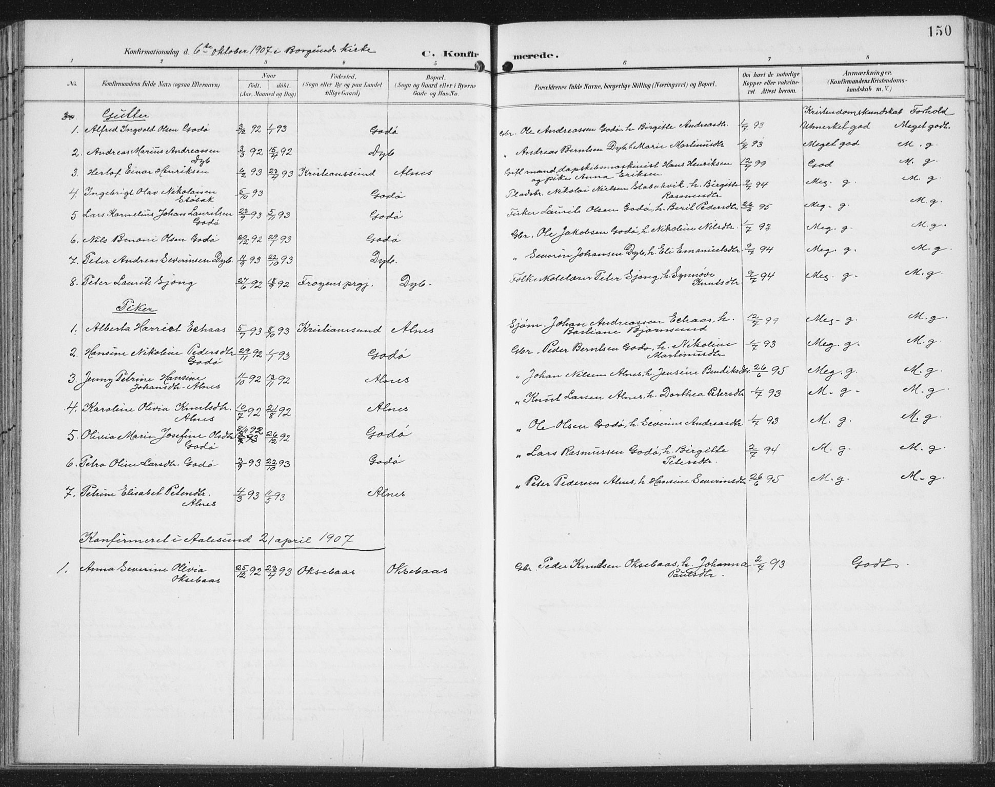 Ministerialprotokoller, klokkerbøker og fødselsregistre - Møre og Romsdal, AV/SAT-A-1454/534/L0489: Parish register (copy) no. 534C01, 1899-1941, p. 150