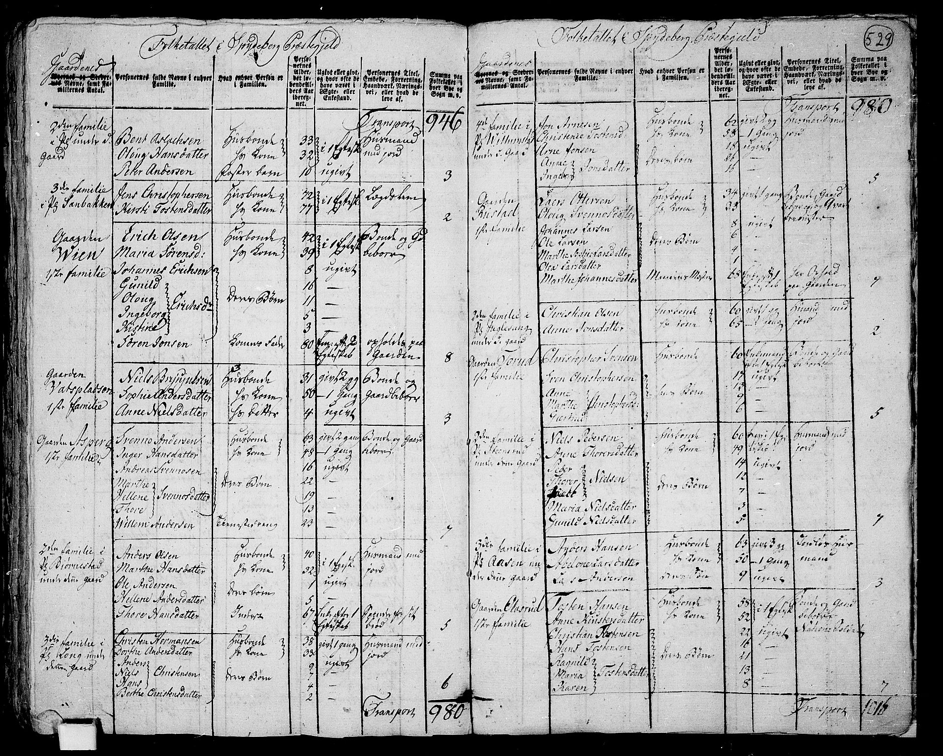 RA, 1801 census for 0123P Spydeberg, 1801, p. 528b-529a