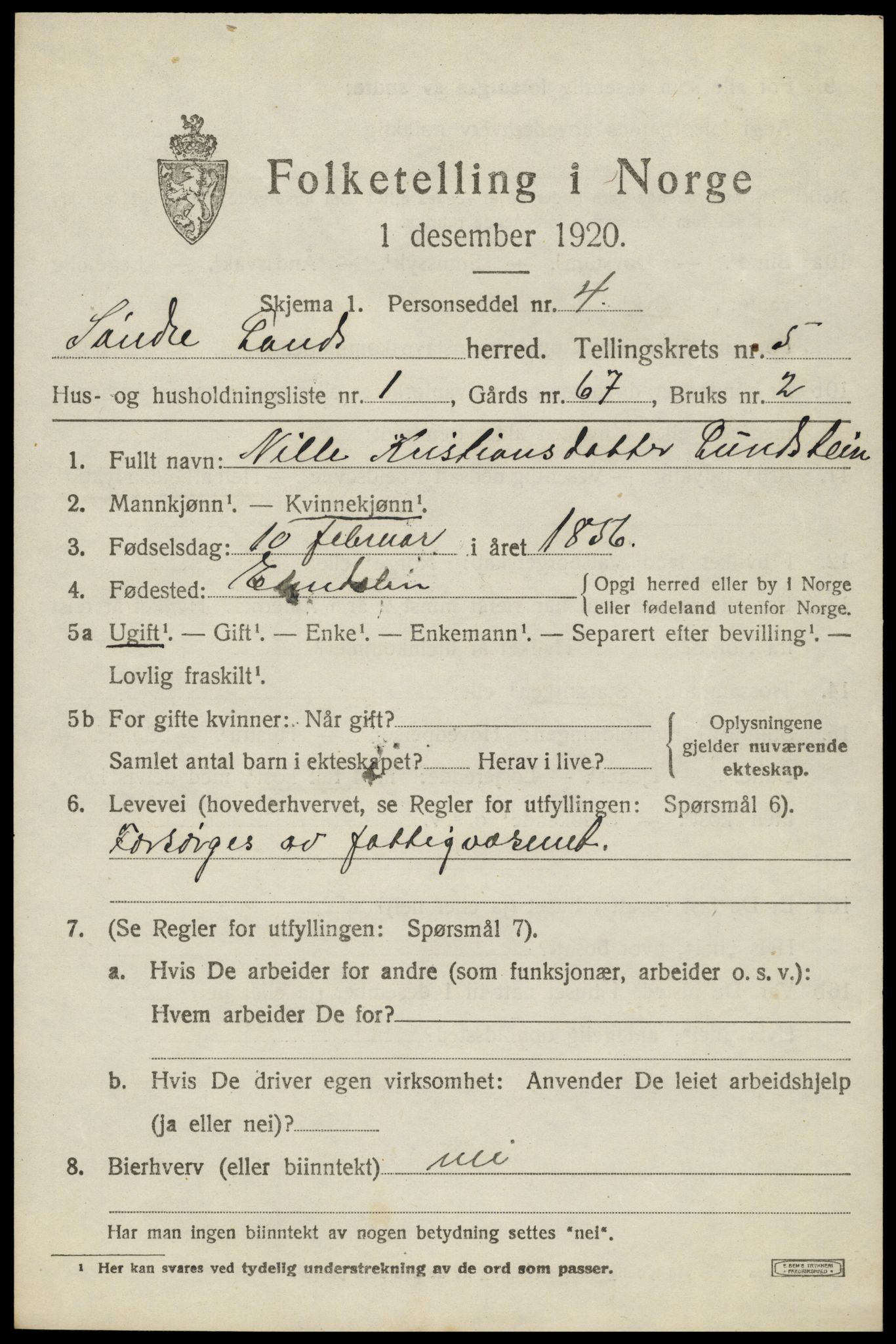 SAH, 1920 census for Søndre Land, 1920, p. 5003