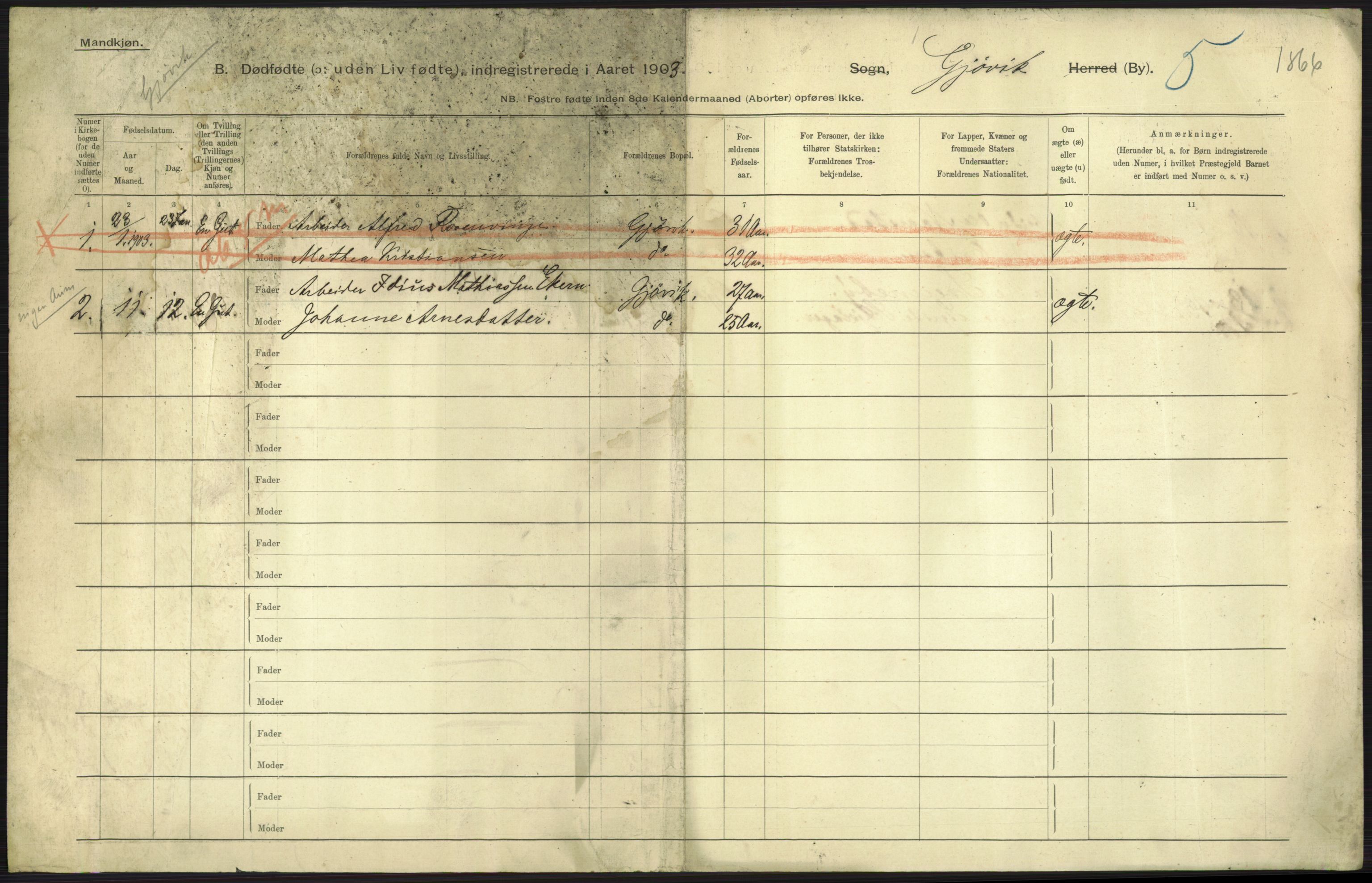 Statistisk sentralbyrå, Sosiodemografiske emner, Befolkning, AV/RA-S-2228/D/Df/Dfa/Dfaa/L0026: Smålenenes - Finnmarkens amt: Dødfødte. Byer., 1903, p. 105