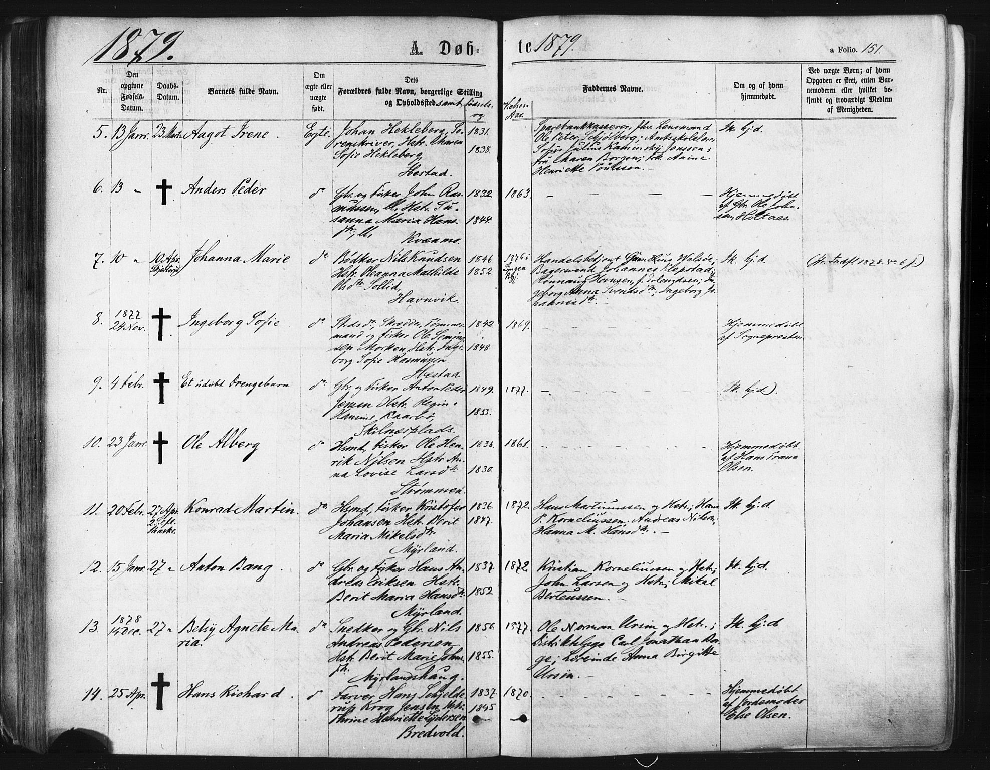 Ibestad sokneprestembete, SATØ/S-0077/H/Ha/Haa/L0010kirke: Parish register (official) no. 10, 1869-1879, p. 151