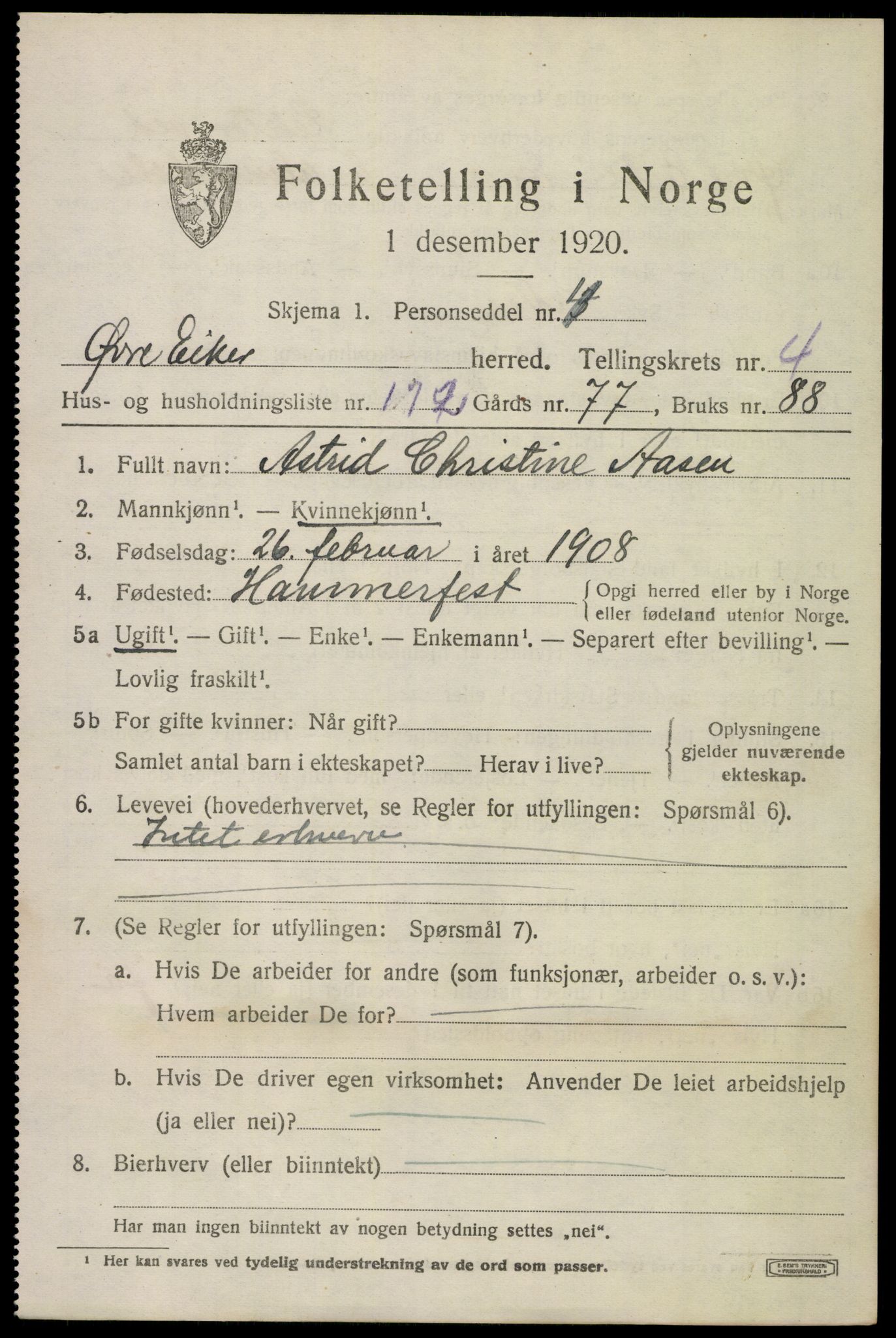 SAKO, 1920 census for Øvre Eiker, 1920, p. 11818