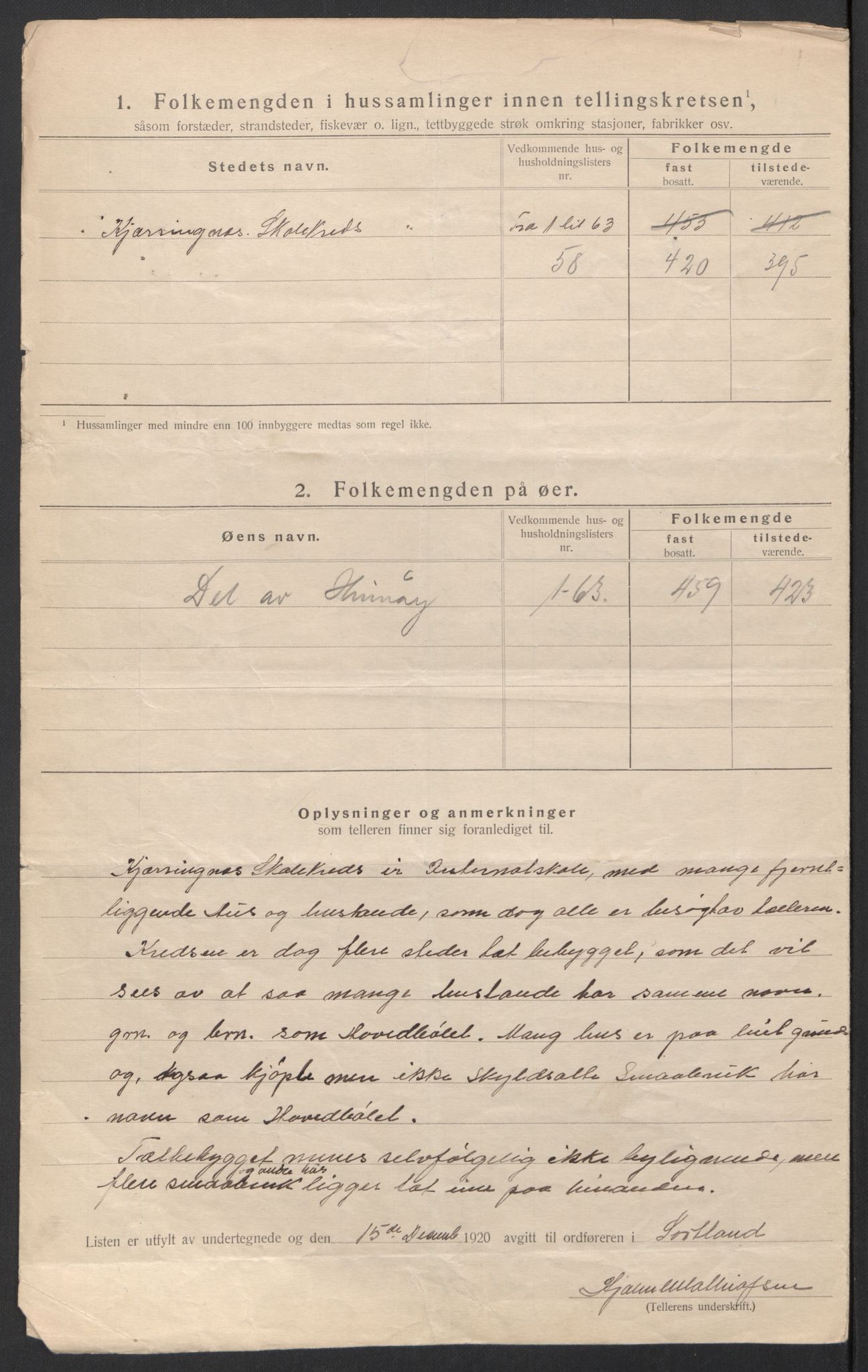 SAT, 1920 census for Sortland, 1920, p. 46