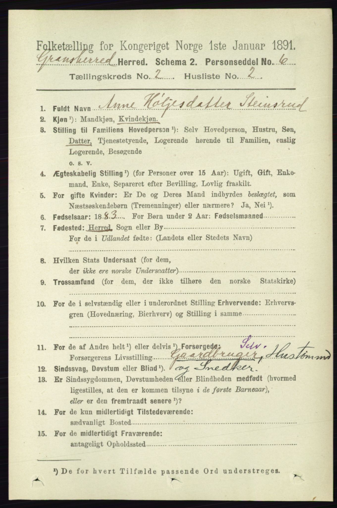 RA, 1891 census for 0824 Gransherad, 1891, p. 300