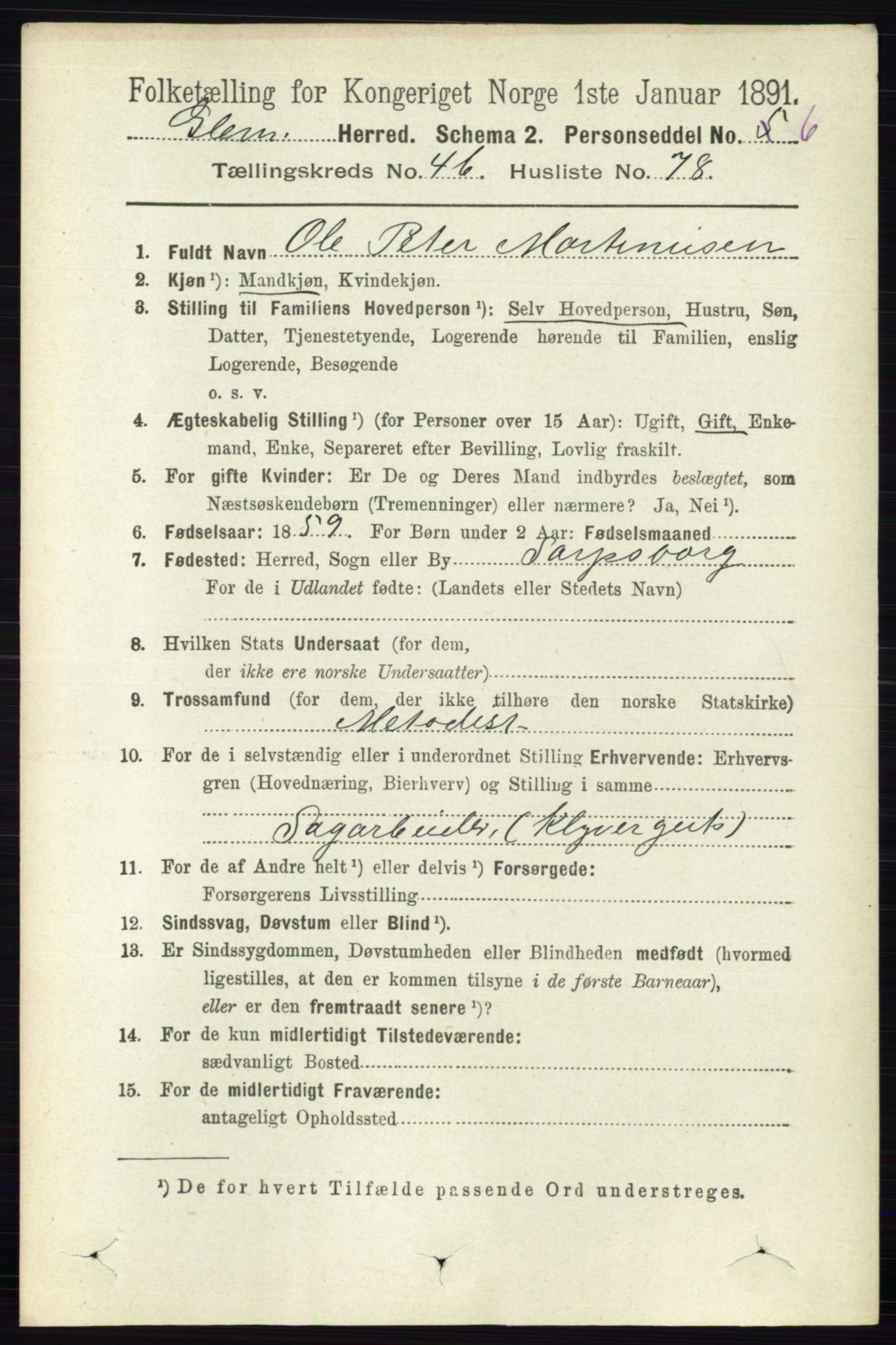 RA, 1891 census for 0132 Glemmen, 1891, p. 5681