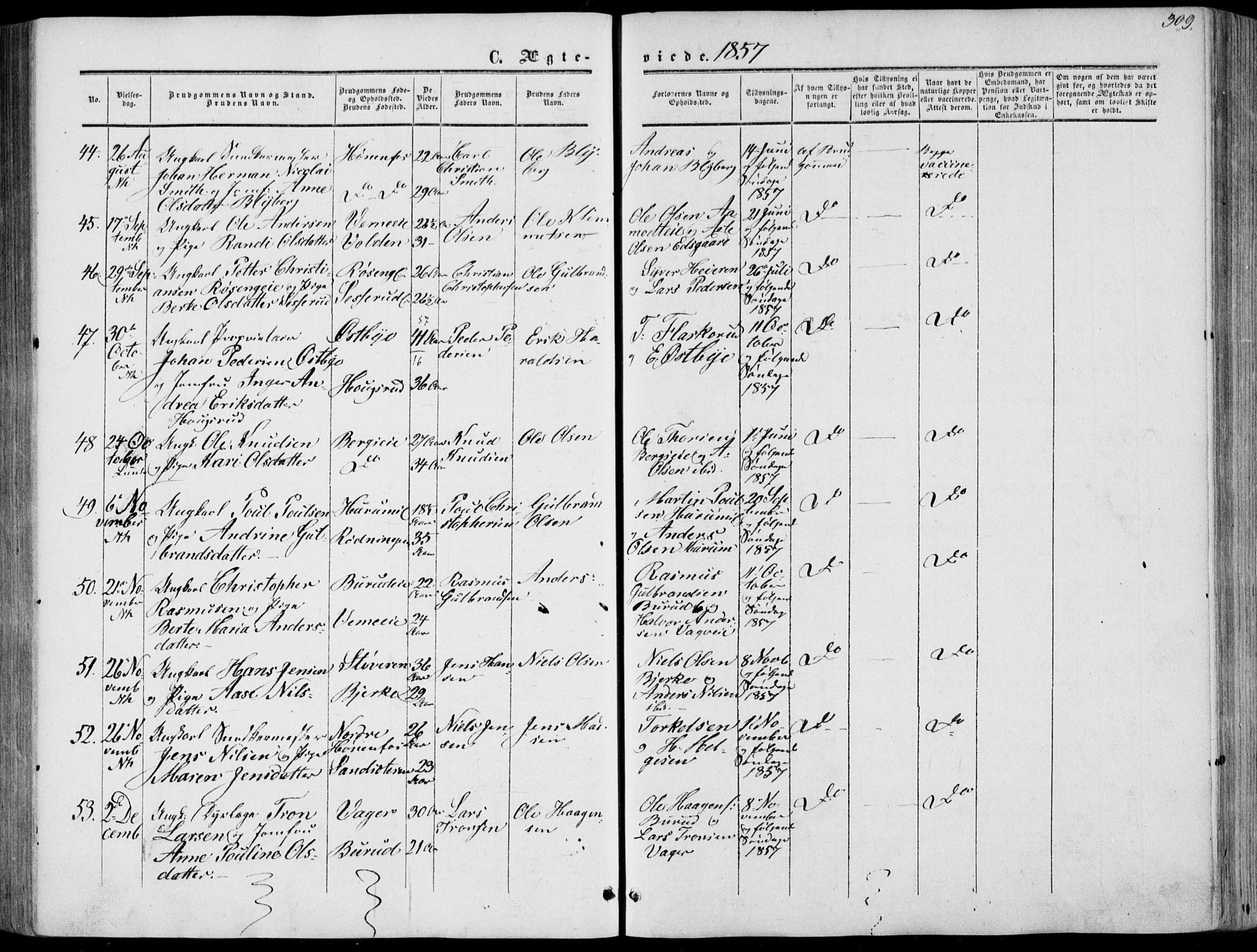 Norderhov kirkebøker, AV/SAKO-A-237/F/Fa/L0012: Parish register (official) no. 12, 1856-1865, p. 309