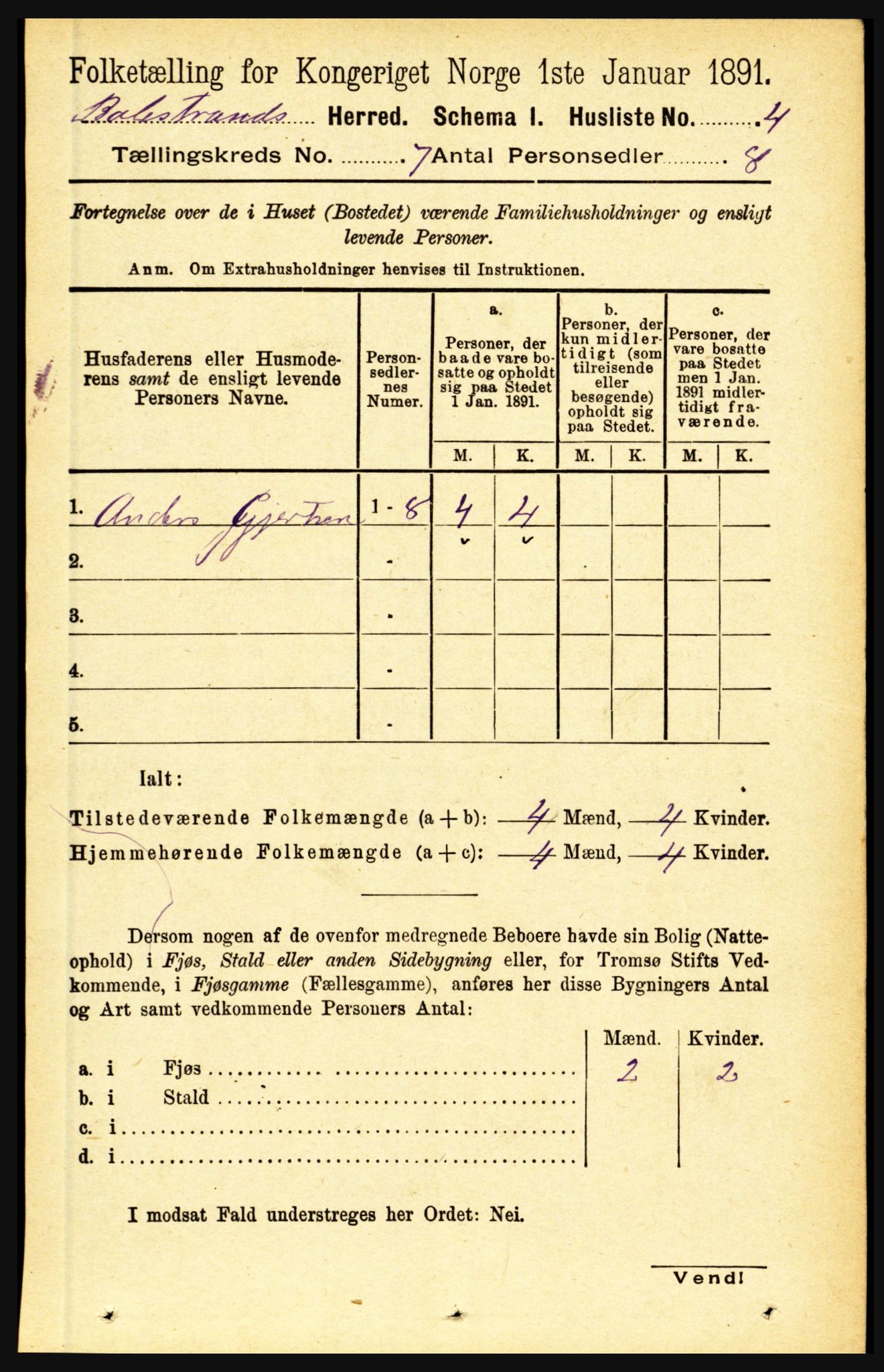 RA, 1891 census for 1418 Balestrand, 1891, p. 1483