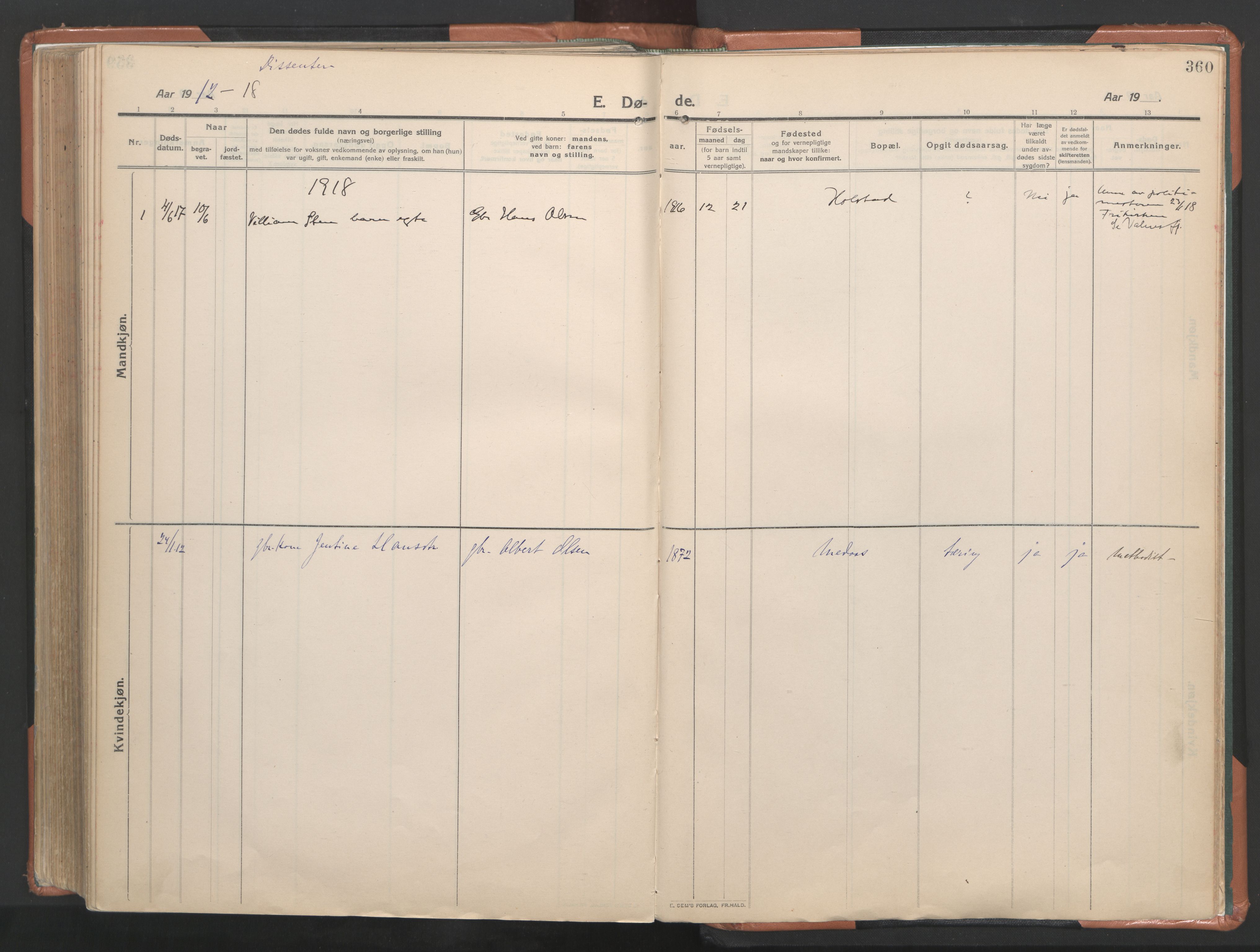 Ministerialprotokoller, klokkerbøker og fødselsregistre - Nordland, AV/SAT-A-1459/849/L0698: Parish register (official) no. 849A09, 1911-1924, p. 360