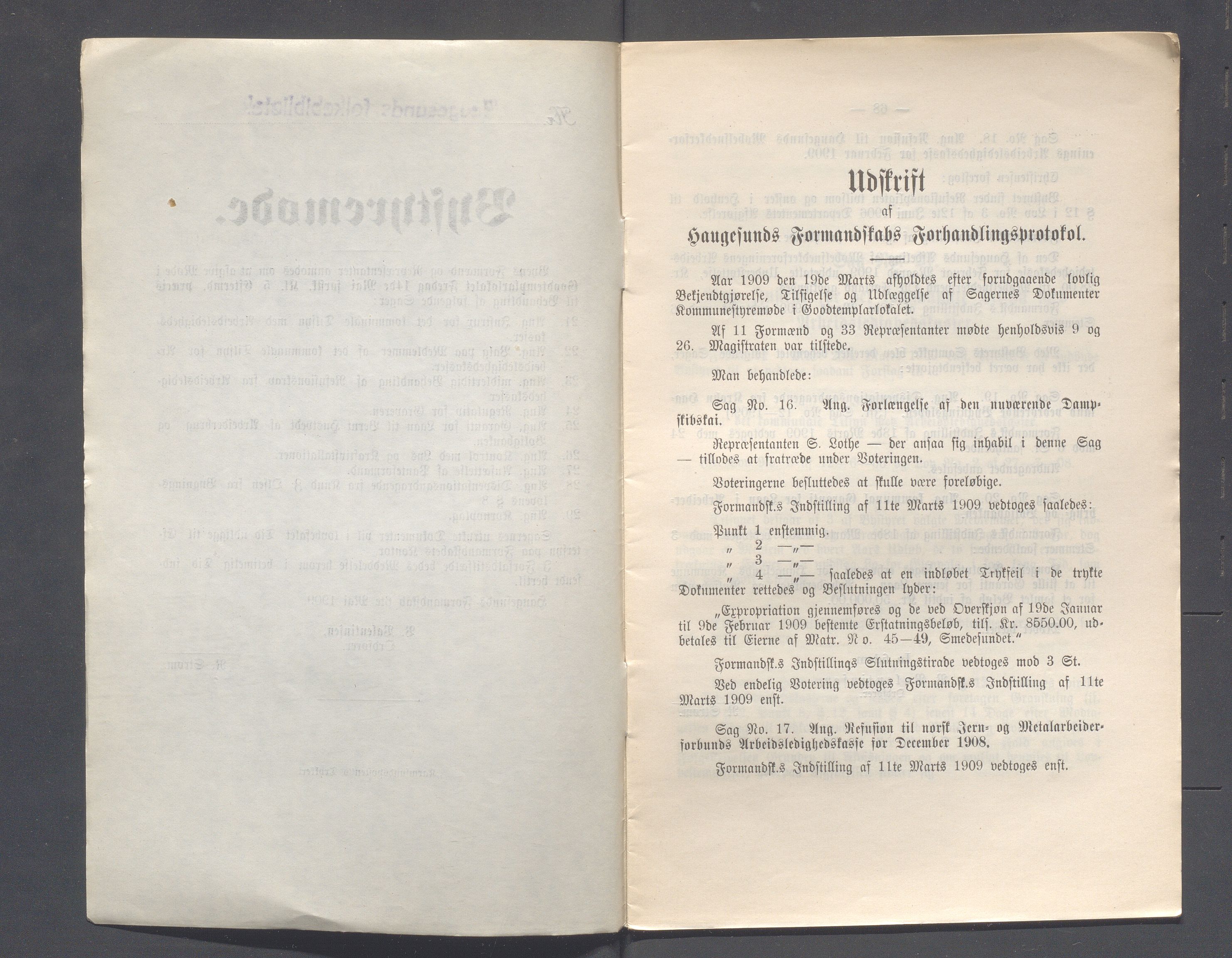 Haugesund kommune - Formannskapet og Bystyret, IKAR/A-740/A/Abb/L0002: Bystyreforhandlinger, 1908-1917, p. 239