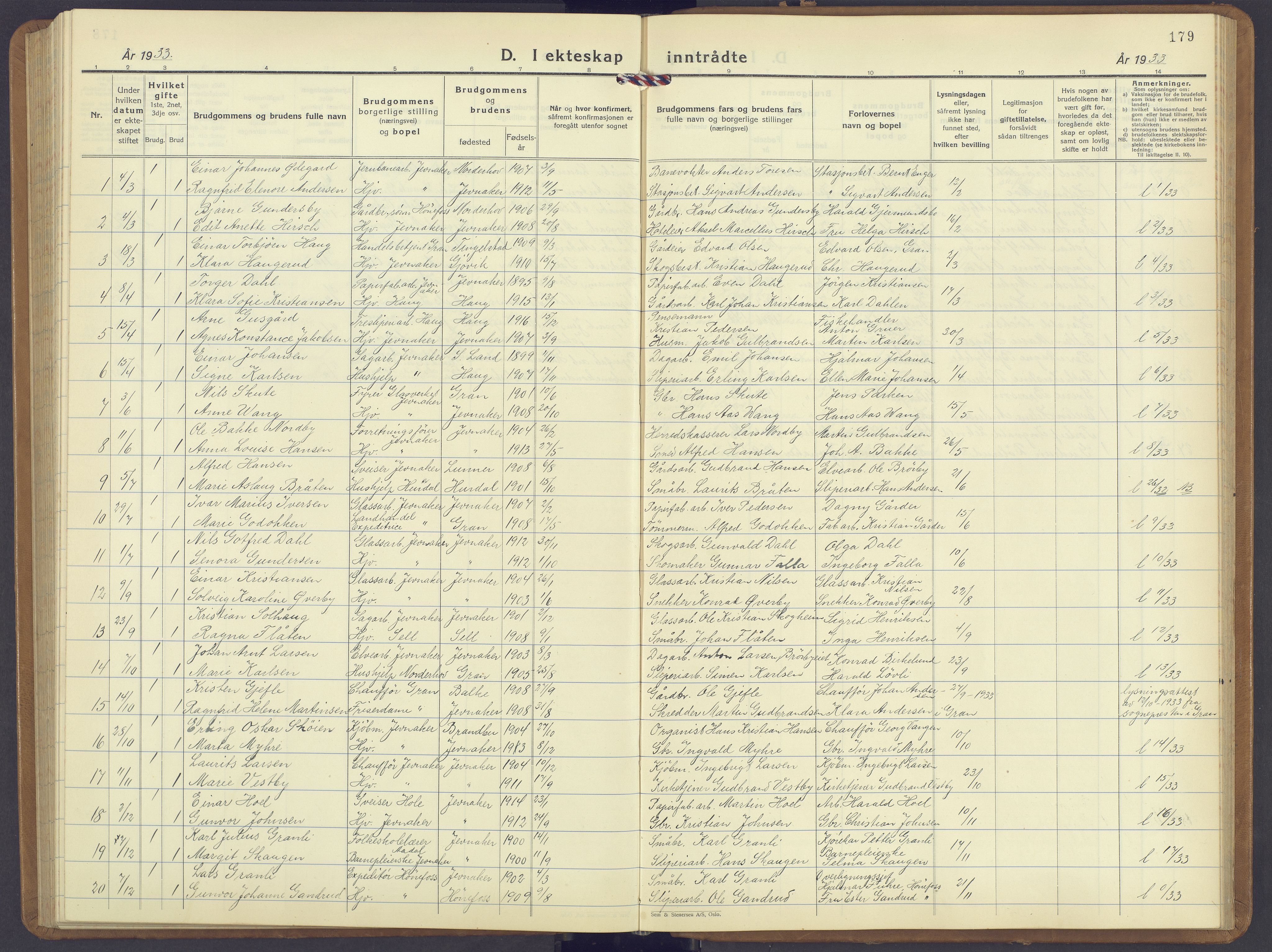 Jevnaker prestekontor, SAH/PREST-116/H/Ha/Hab/L0006: Parish register (copy) no. 6, 1930-1945, p. 179