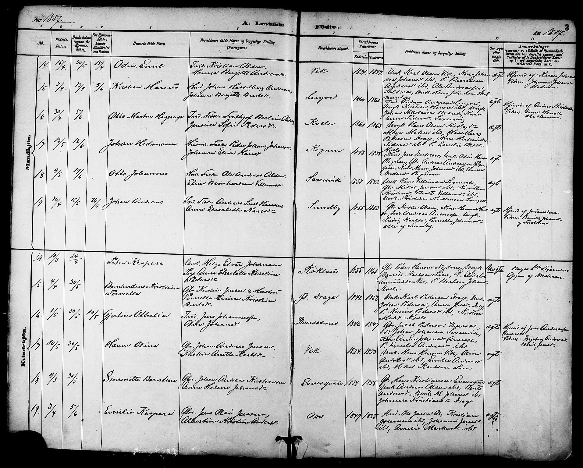 Ministerialprotokoller, klokkerbøker og fødselsregistre - Nordland, AV/SAT-A-1459/847/L0669: Parish register (official) no. 847A09, 1887-1901, p. 3