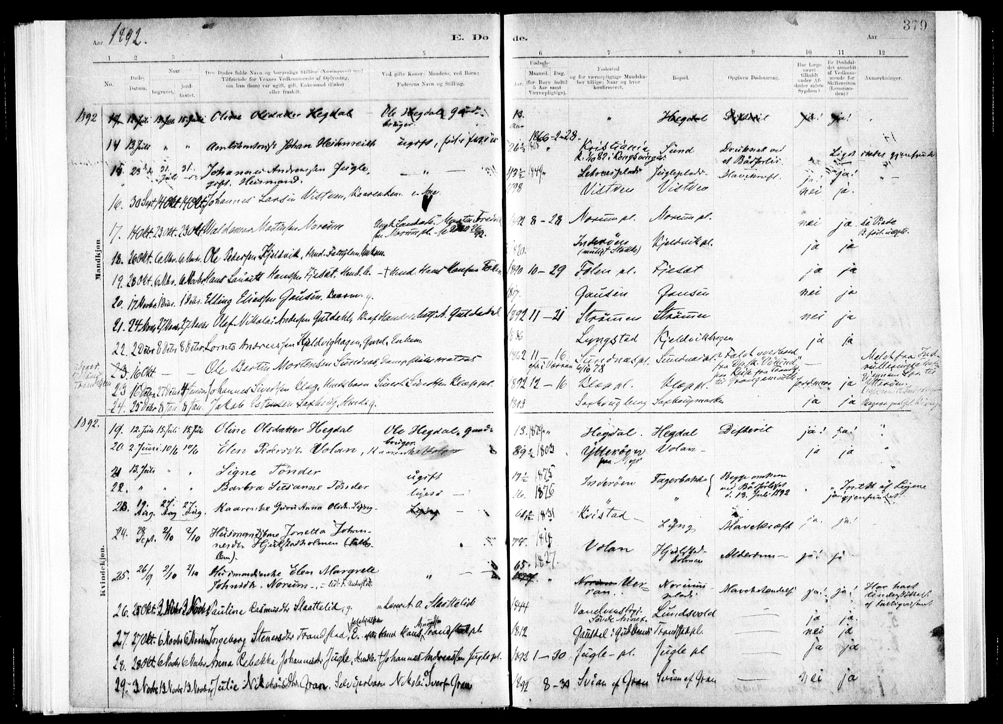 Ministerialprotokoller, klokkerbøker og fødselsregistre - Nord-Trøndelag, AV/SAT-A-1458/730/L0285: Parish register (official) no. 730A10, 1879-1914, p. 379