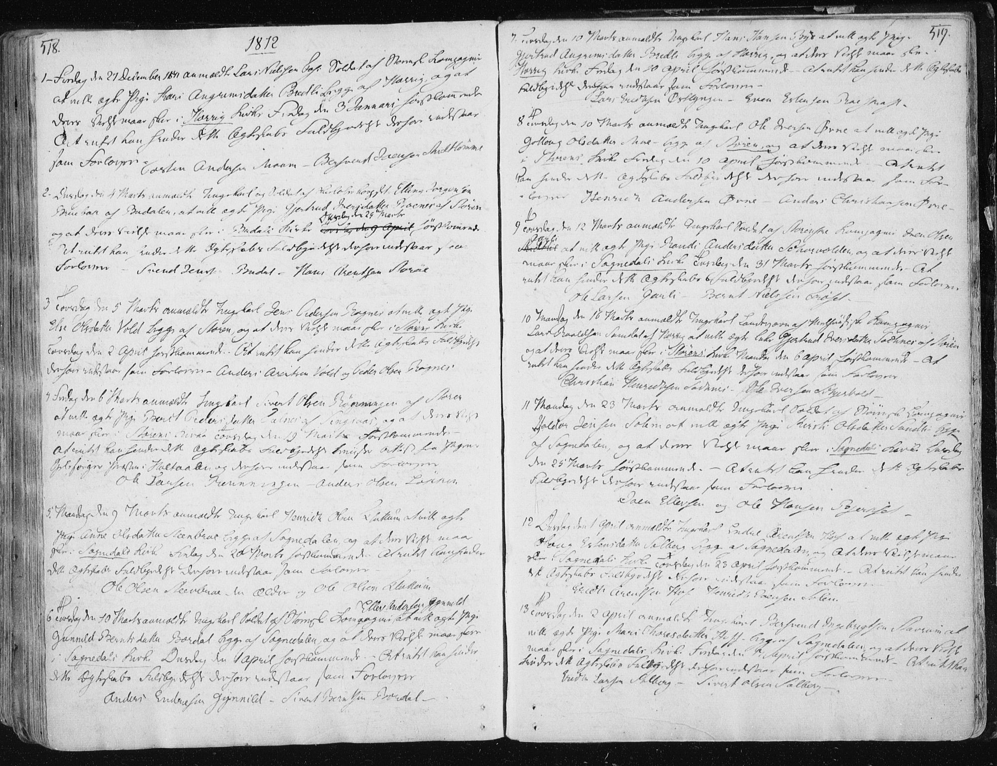 Ministerialprotokoller, klokkerbøker og fødselsregistre - Sør-Trøndelag, SAT/A-1456/687/L0992: Parish register (official) no. 687A03 /1, 1788-1815, p. 518-519