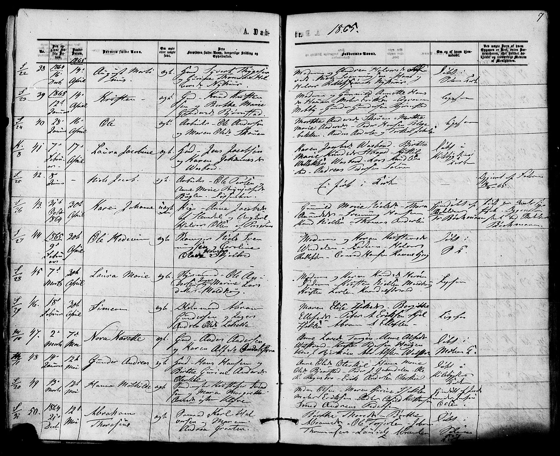 Solum kirkebøker, AV/SAKO-A-306/F/Fa/L0008: Parish register (official) no. I 8, 1865-1876, p. 7