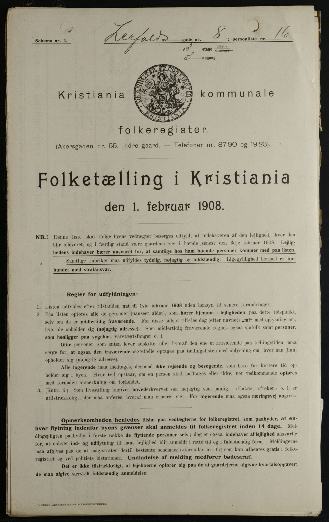OBA, Municipal Census 1908 for Kristiania, 1908, p. 51465