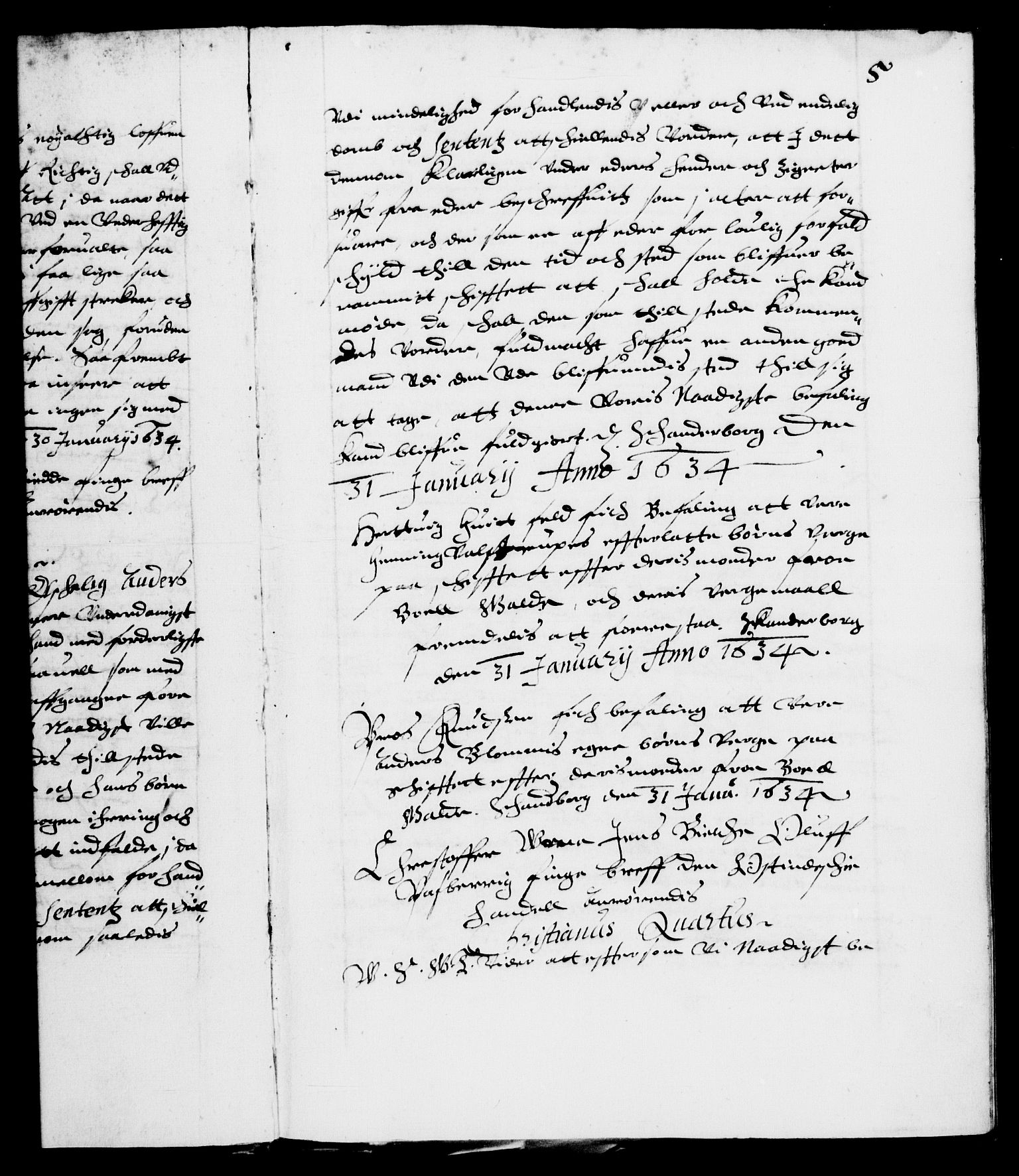 Danske Kanselli 1572-1799, AV/RA-EA-3023/F/Fc/Fca/Fcab/L0006: Norske tegnelser (mikrofilm), 1634-1639, p. 5a