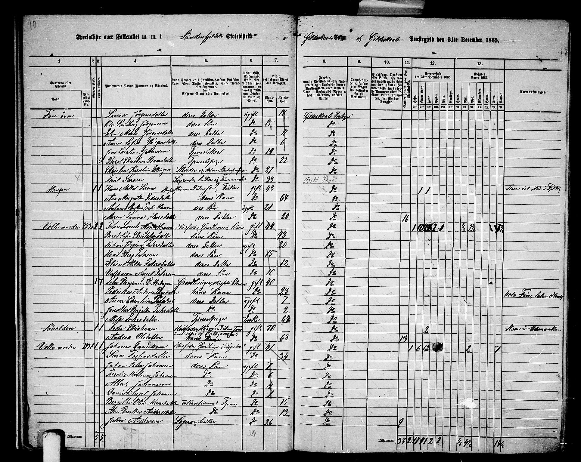 RA, 1865 census for Gildeskål, 1865, p. 20