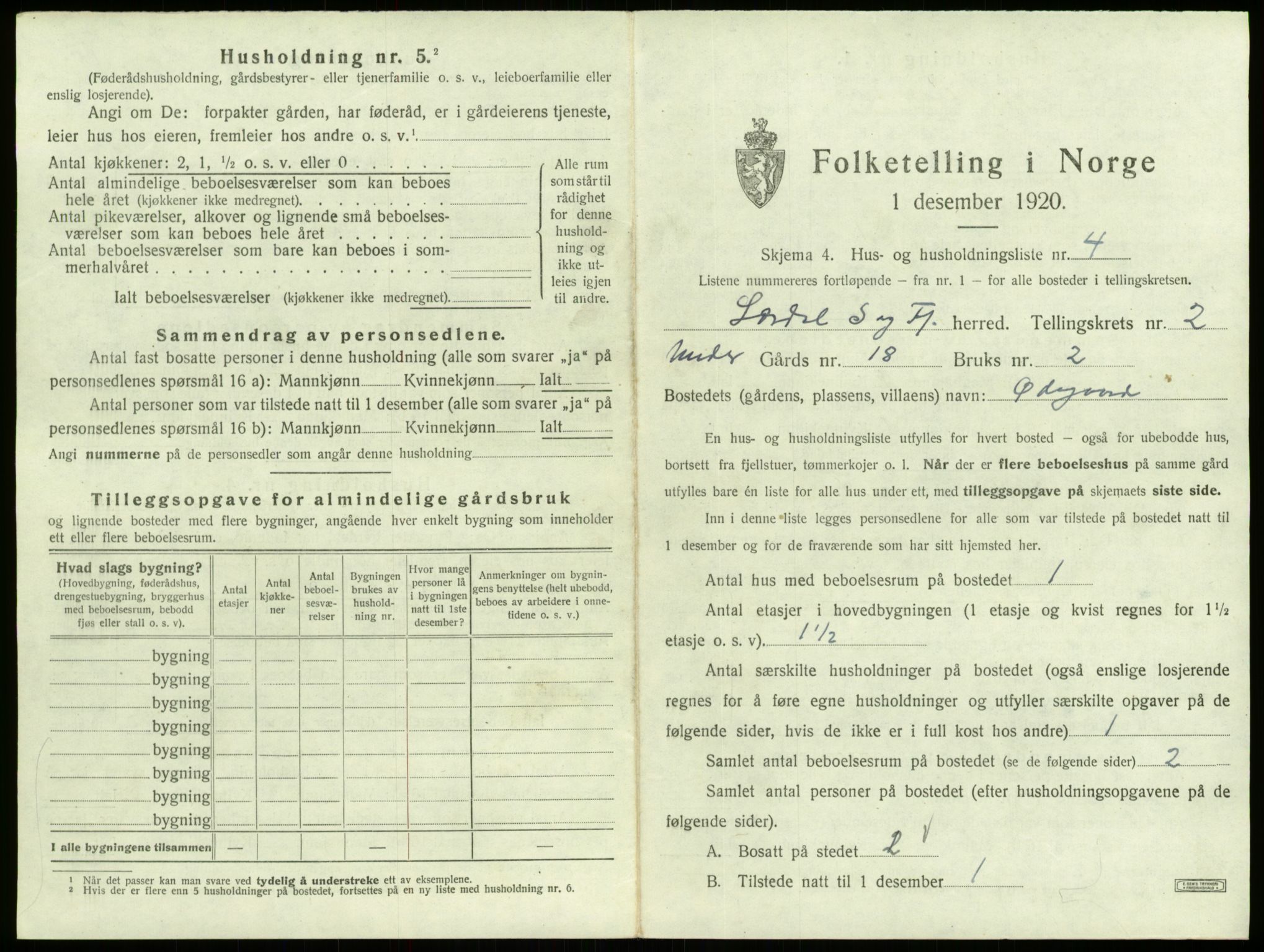 SAB, 1920 census for Lærdal, 1920, p. 136