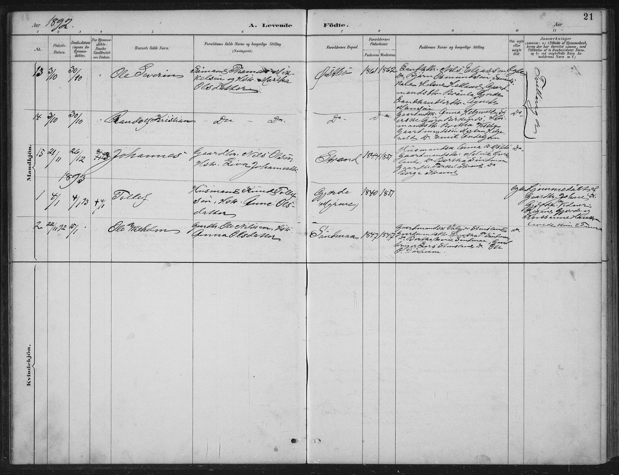 Vikedal sokneprestkontor, AV/SAST-A-101840/01/IV: Parish register (official) no. A 11, 1884-1933, p. 21