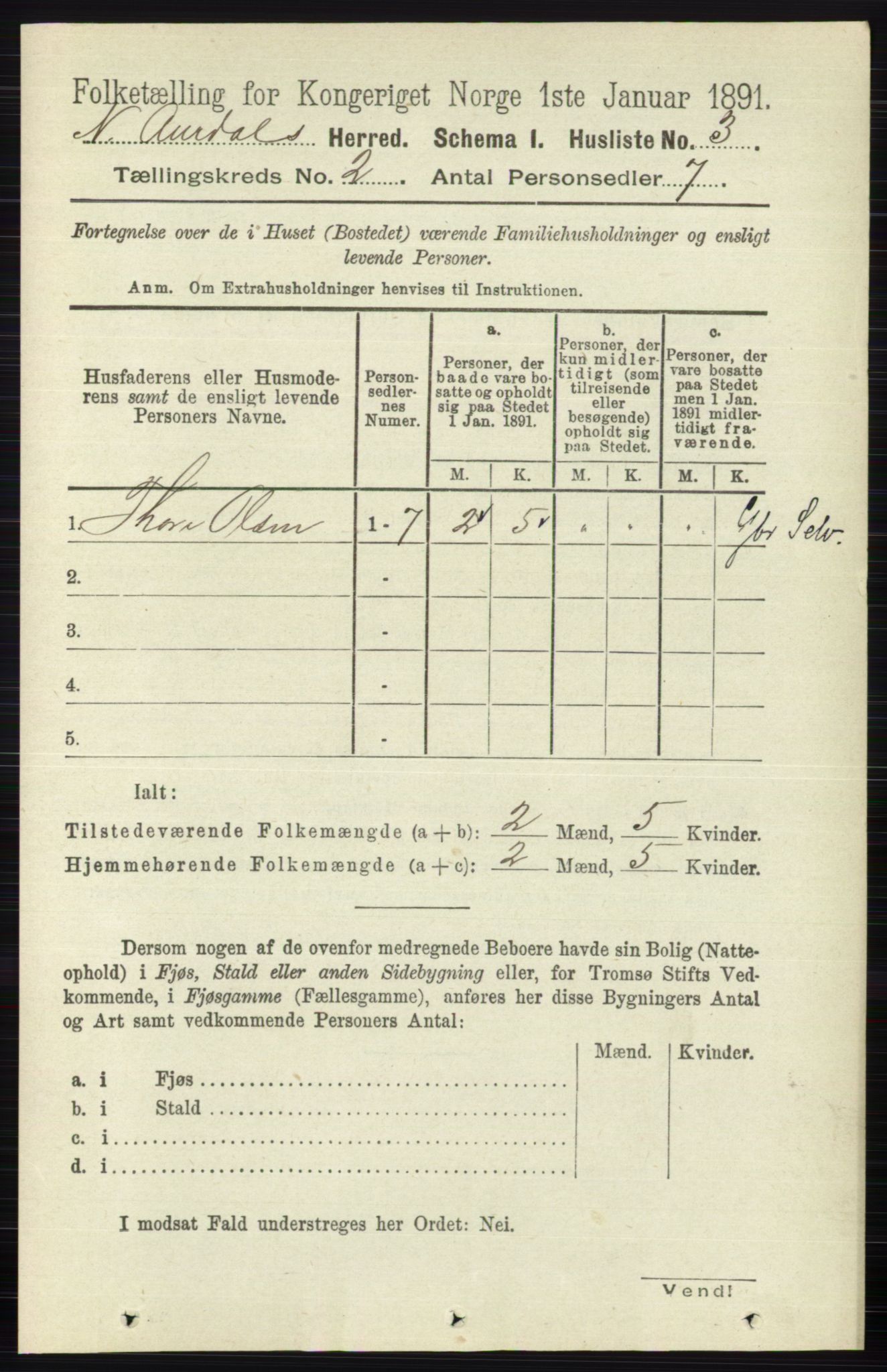 RA, 1891 census for 0542 Nord-Aurdal, 1891, p. 534