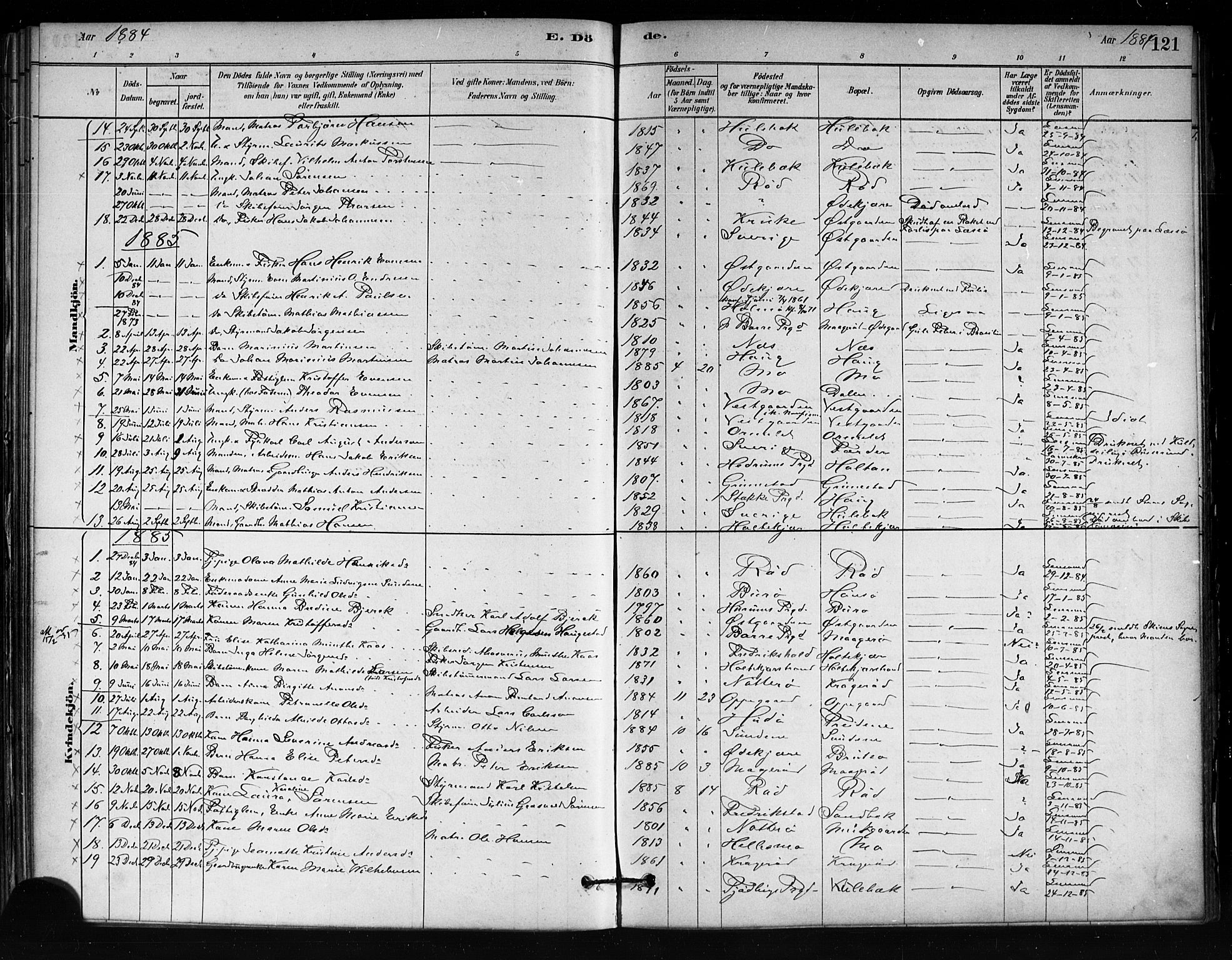 Tjøme kirkebøker, SAKO/A-328/F/Fa/L0001: Parish register (official) no. 1, 1879-1890, p. 121