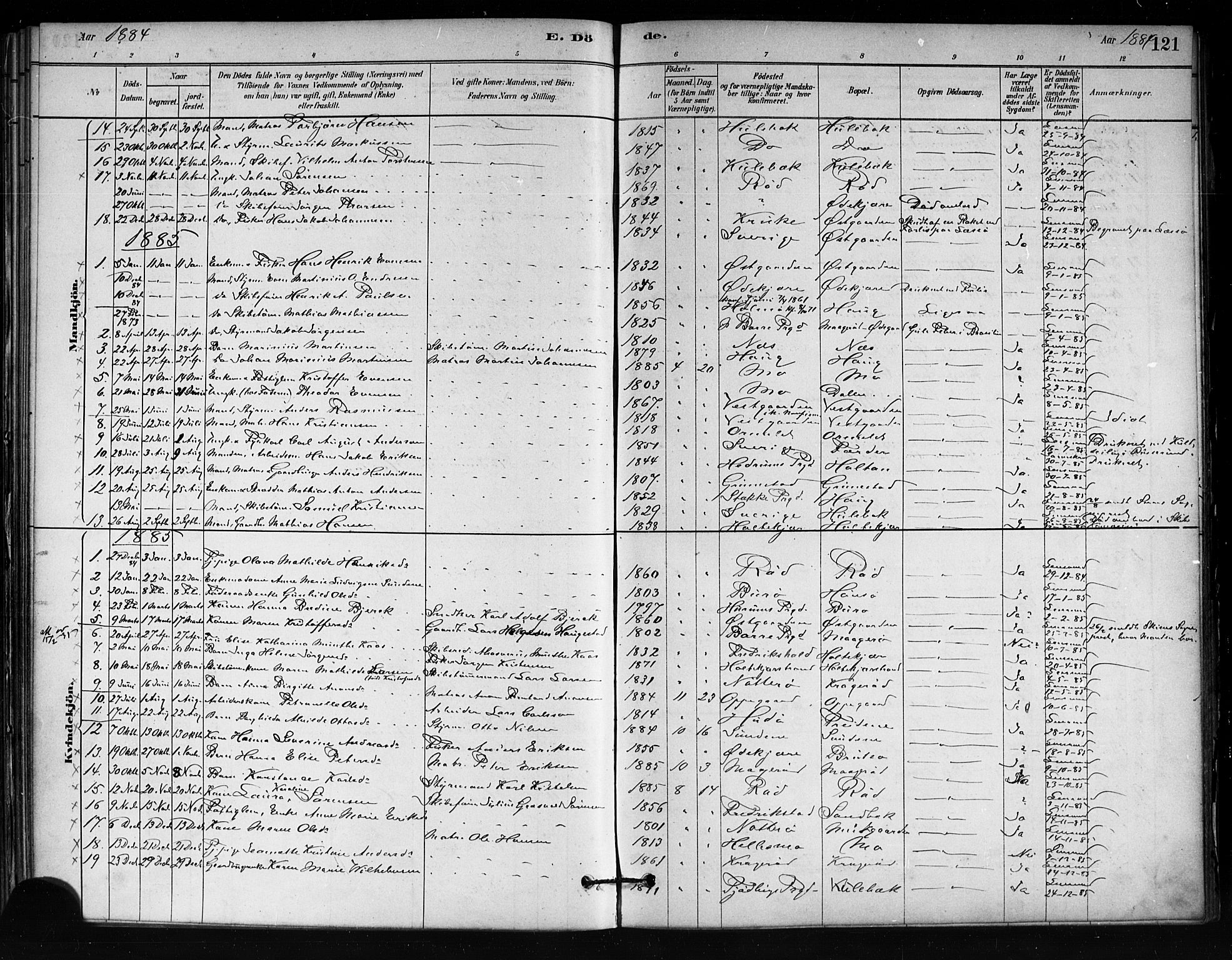 Tjøme kirkebøker, AV/SAKO-A-328/F/Fa/L0001: Parish register (official) no. I 1, 1879-1890, p. 121