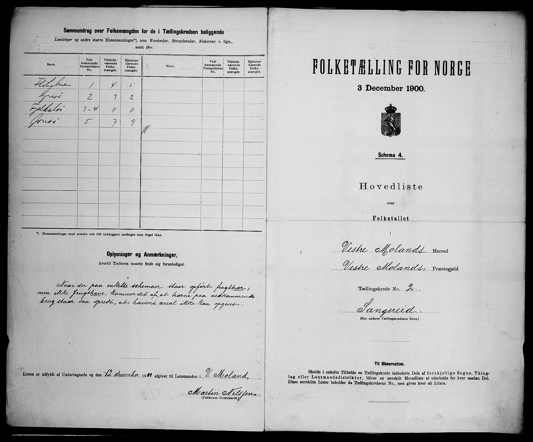 SAK, 1900 census for Vestre Moland, 1900, p. 16